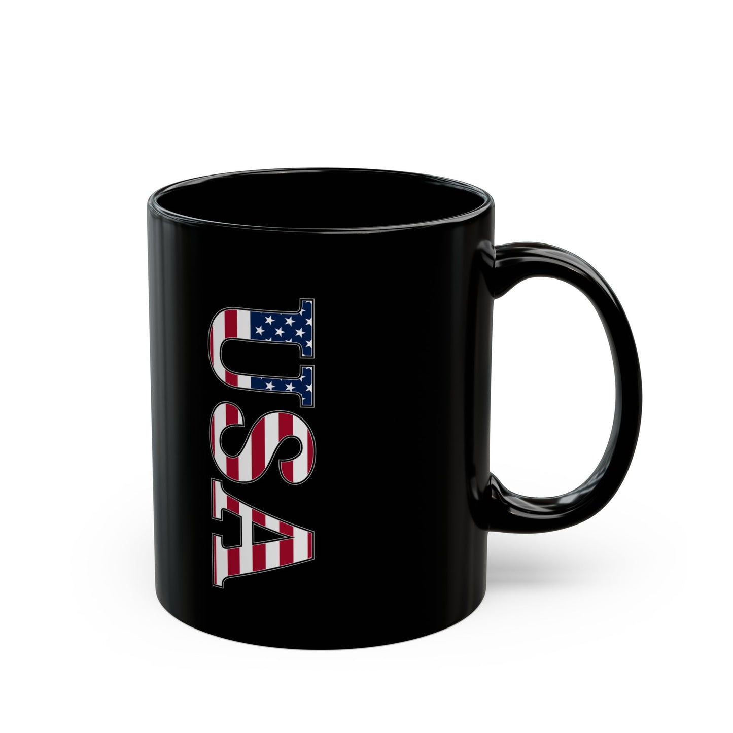 Black USA Flag Letters Mug – Patriotic Coffee Cup for 4th of July, Vets