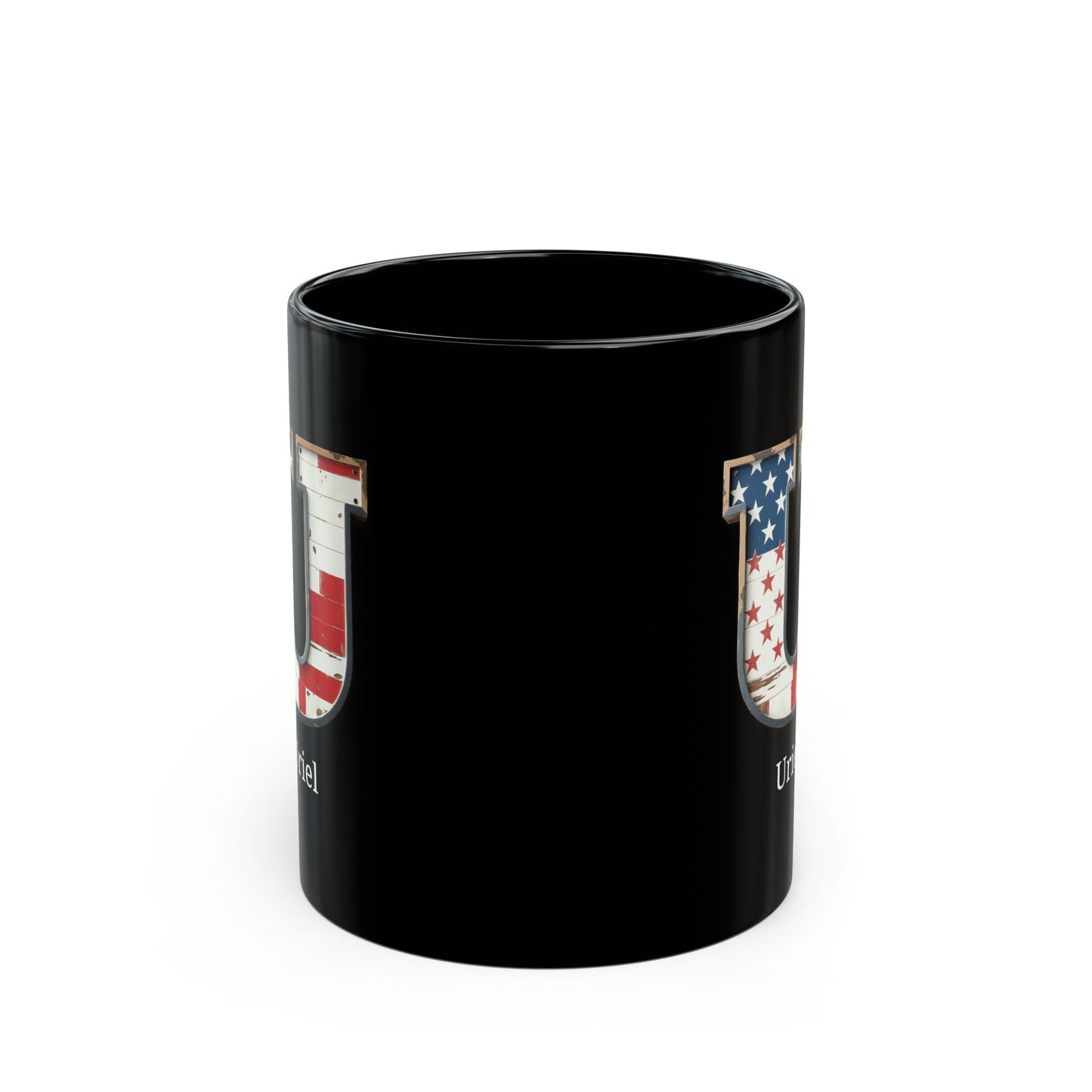 Black American Flag Mug with Letter U and Name Uriel Personalized Patriotic Coffee Cup Gift for Men Veterans or USA Supporters