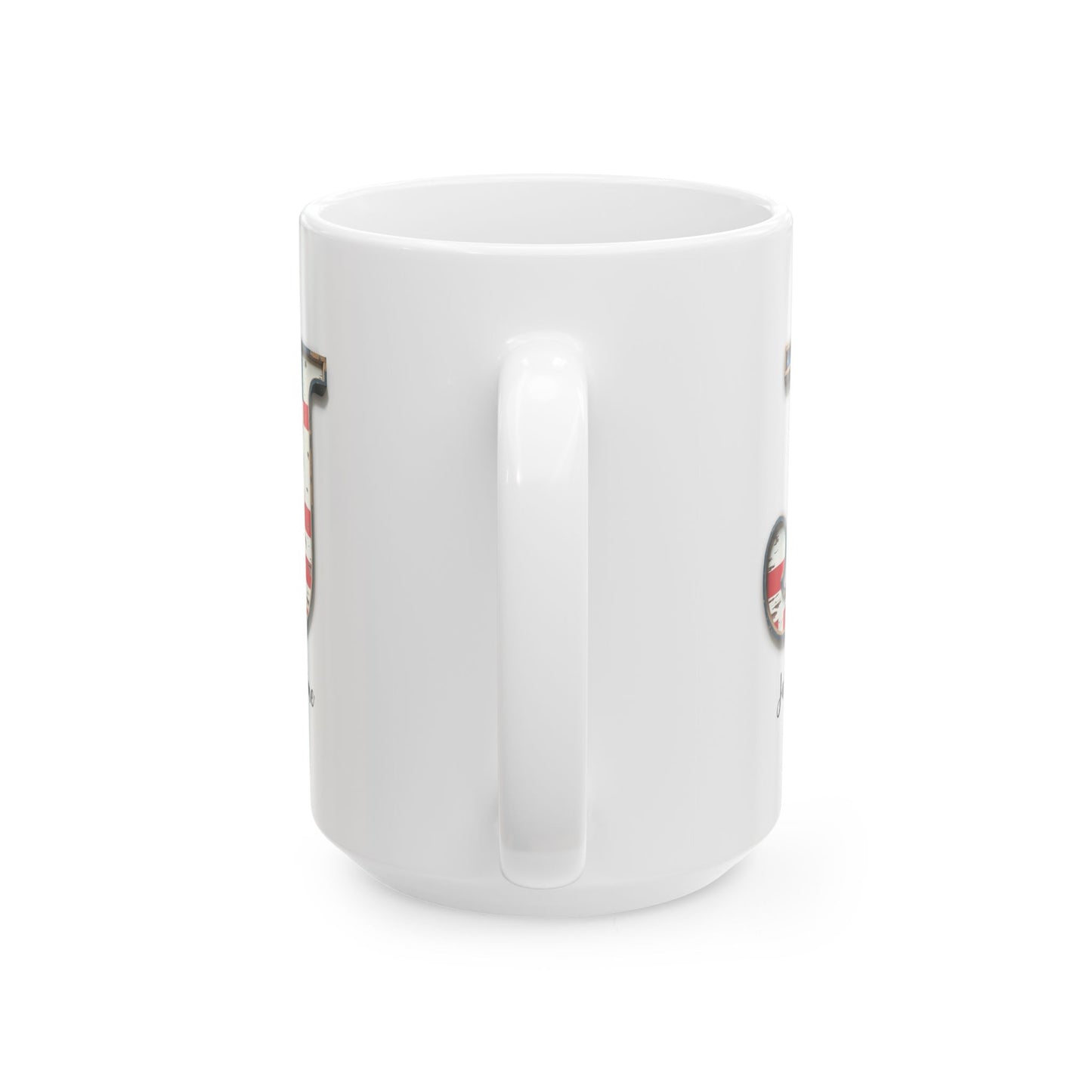 Mug - Patriotic American Flag Letter J with Kevin Name - Vintage Red, White, and Blue Design