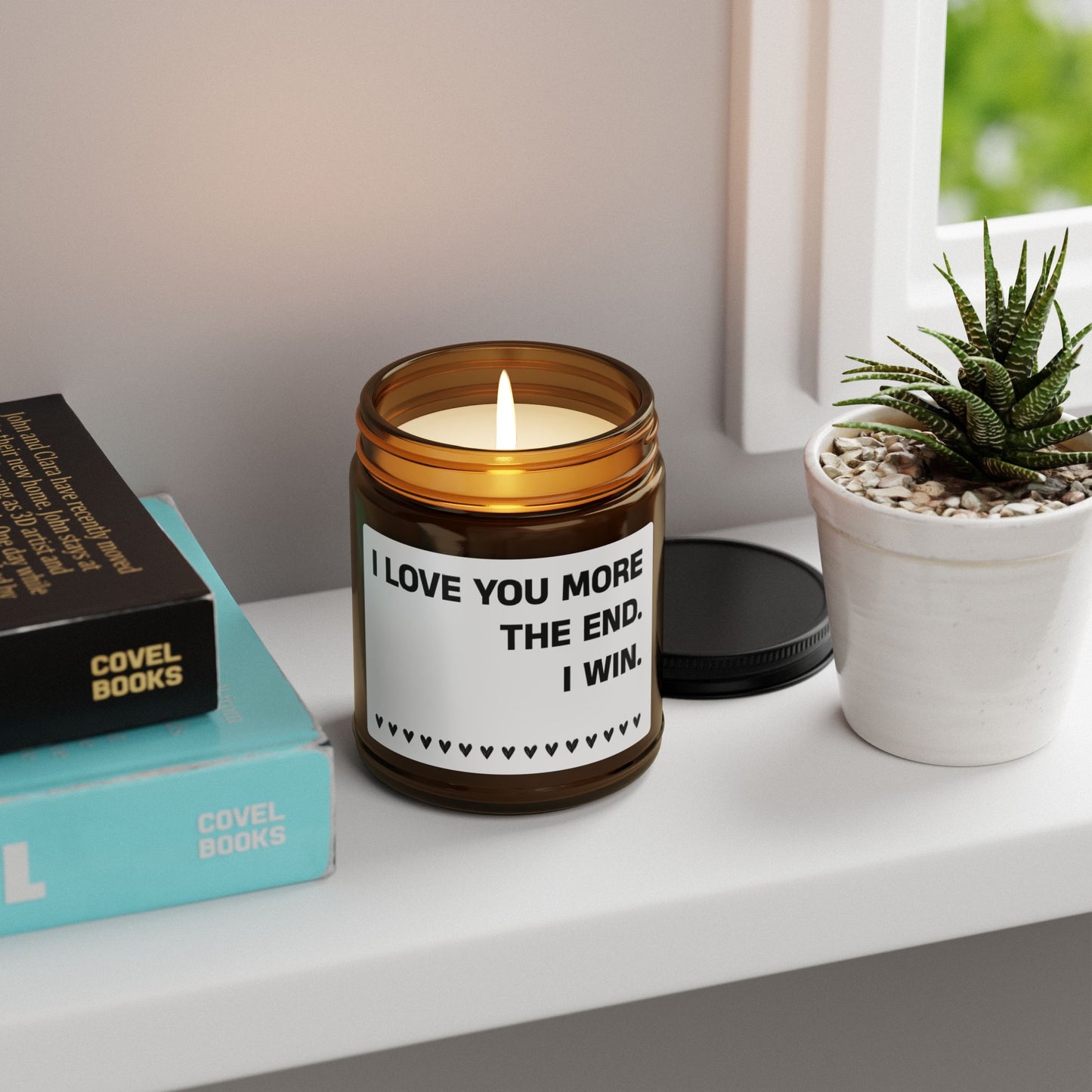 I Love You More The End I Win Candle – Romantic Soy Candle with Heart Border Funny Amber Jar Gift for Couples