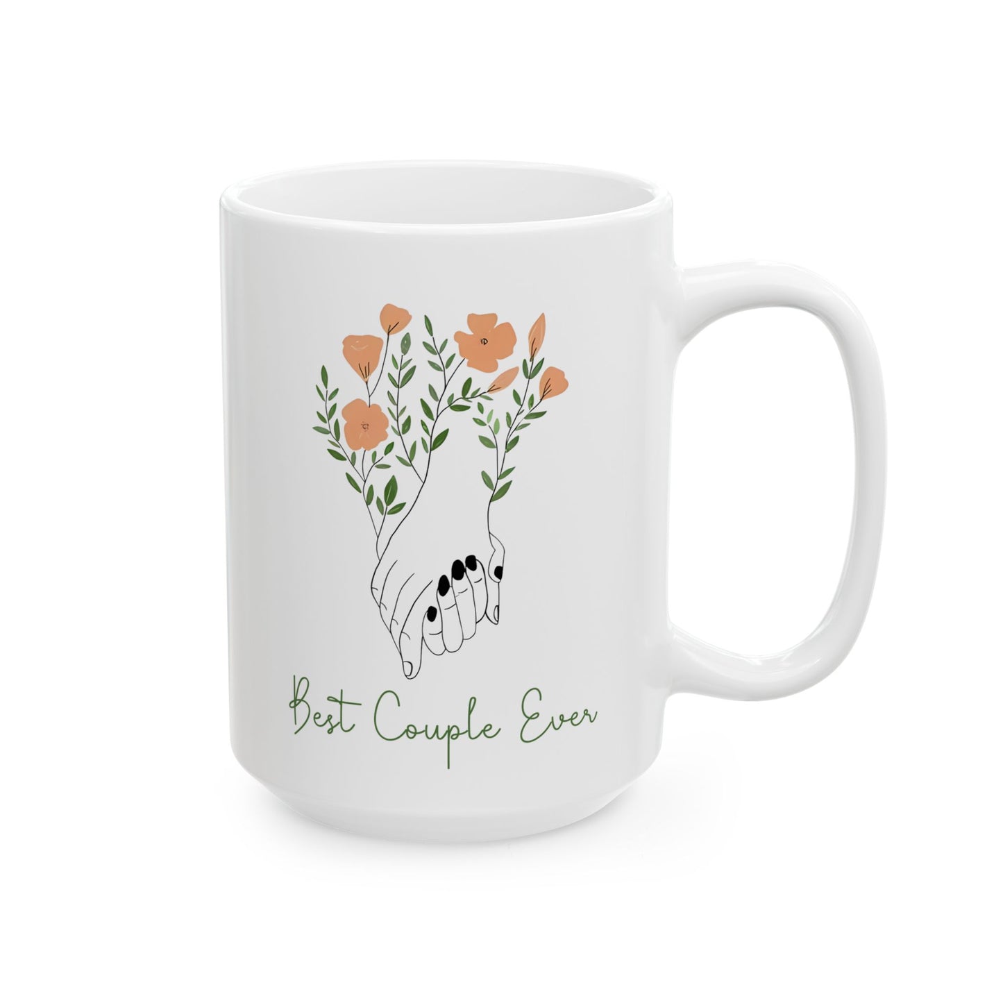 Best Couple Ever Mug – Floral Hand-Holding Illustration – Romantic Gift for Partners