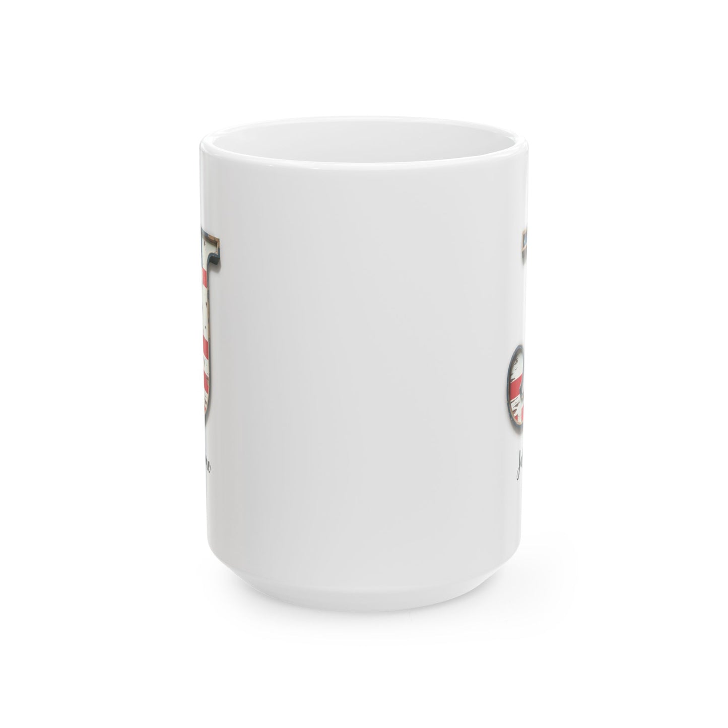 Mug - Patriotic American Flag Letter J with Kevin Name - Vintage Red, White, and Blue Design