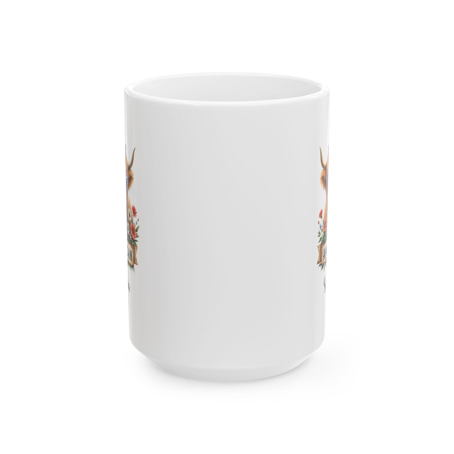 Custom Patriotic Highland Cow Mug – Personalized 4th of July Gift