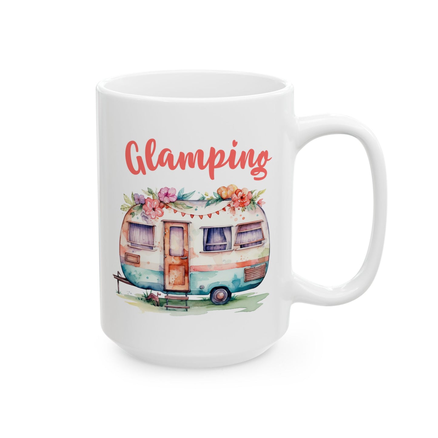 Glamping Watercolor Illustration Ceramic Mug, (11oz, 15oz)