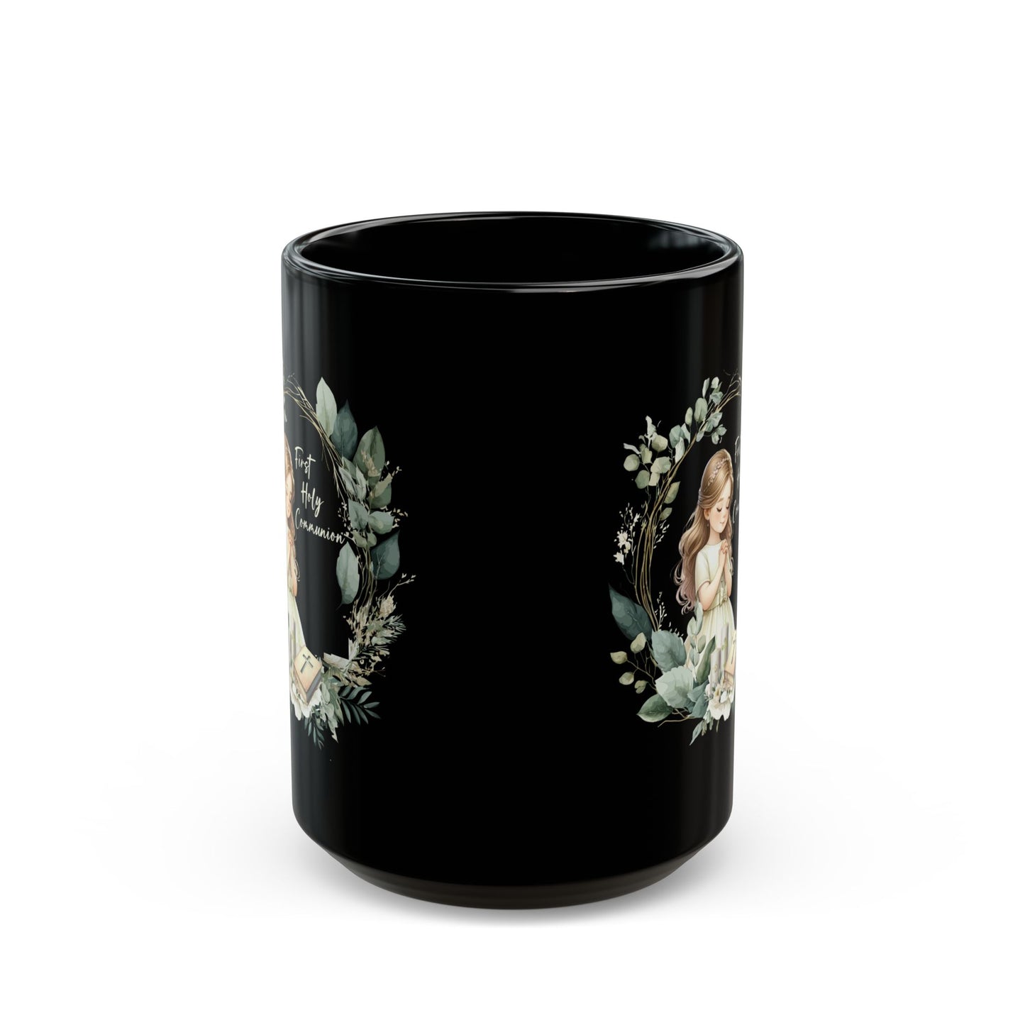 First Holy Communion Mug for Girl – Elegant Black Keepsake Cup
