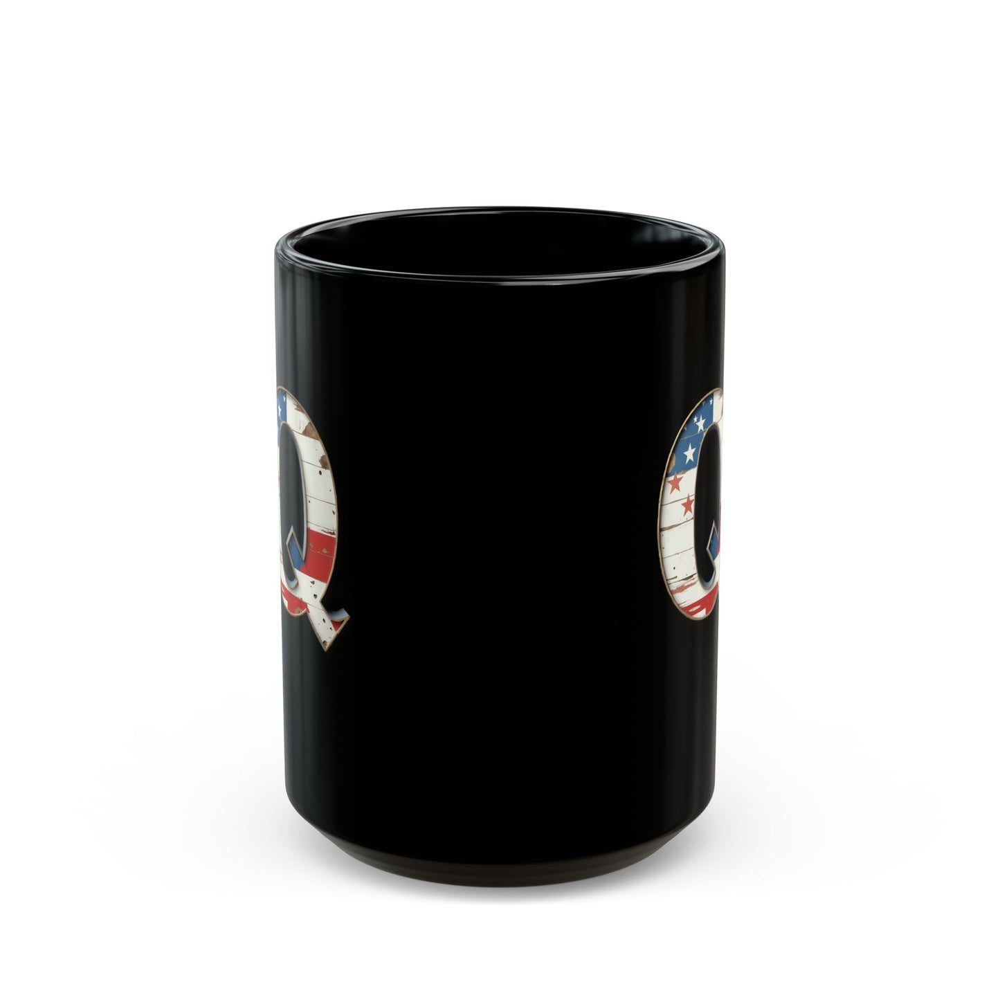 Mug - Patriotic American Flag Letter Q with Kevin Name - Vintage Red, White, and Blue Design