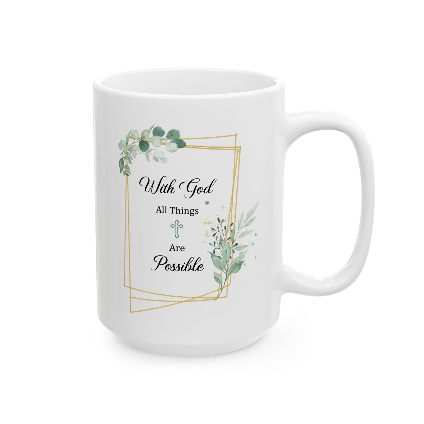 With God All Things Are Possible – White Floral Faith Mug