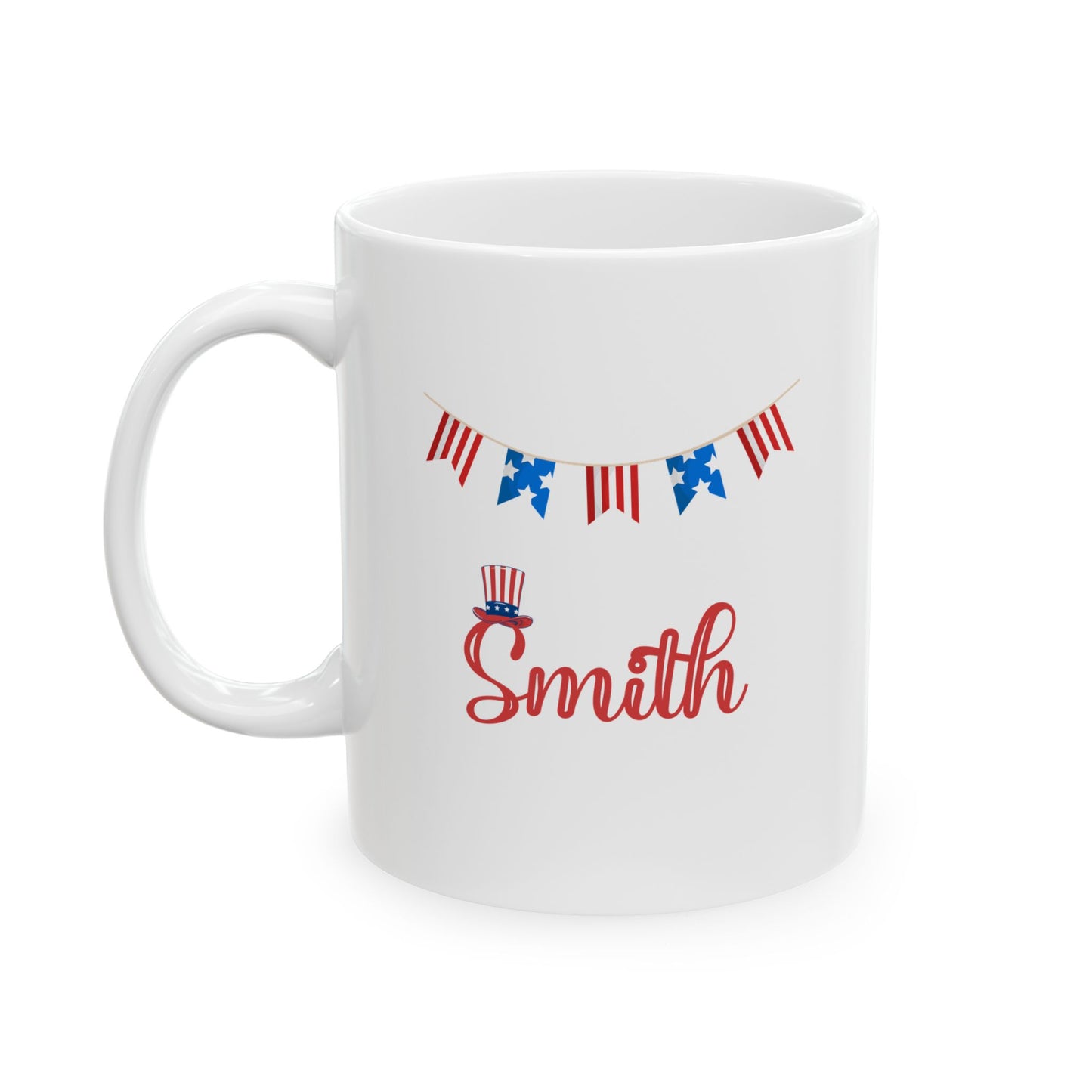 4th of July Mug – White Patriotic Coffee Cup – Red White Blue Independence Day Gift – July 4th Holiday Decor for Home or Office