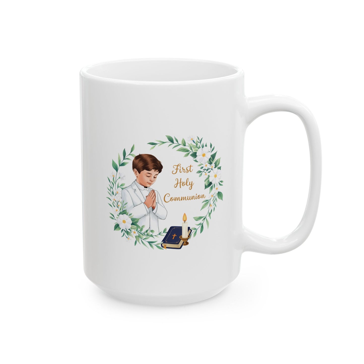 First Communion Boy White Mug – Holy Gift with Prayer Design