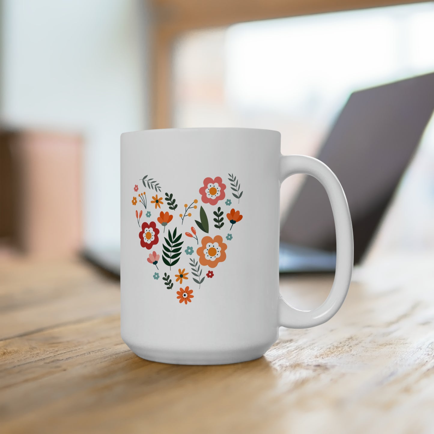 Floral Heart Design Mug - Vibrant and Cheerful Gift for Loved Ones