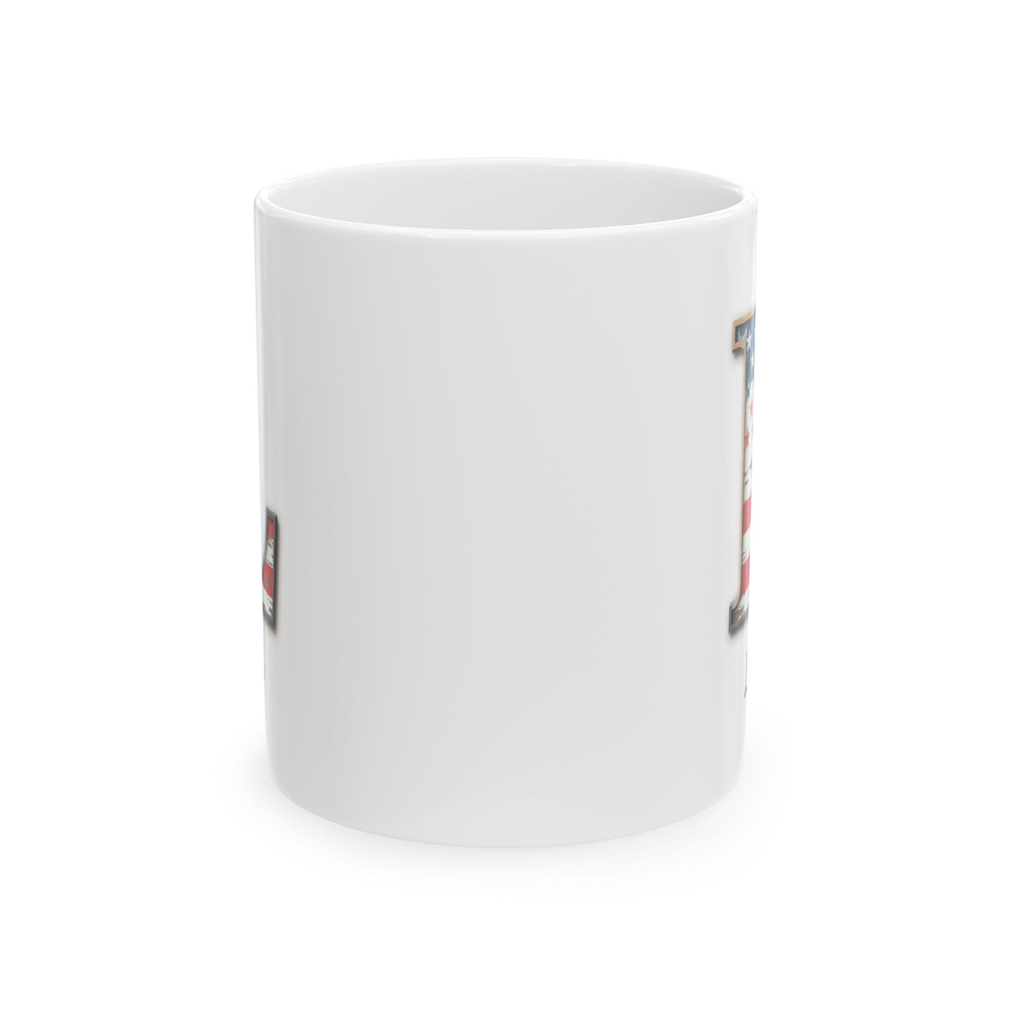 Mug - Patriotic American Flag Letter L with Kevin Name - Vintage Red, White, and Blue Design