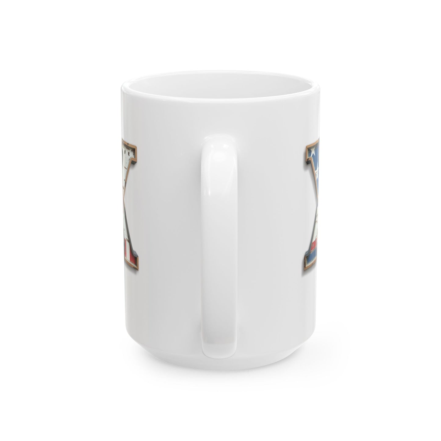 White USA Flag Letter X Mug – Personalized Patriotic Initial Coffee Cup Gift for Men, Veterans, and Proud Americans