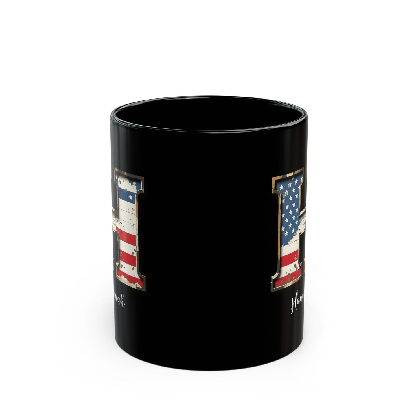Mug - Patriotic American Flag Letter H with Kevin Name - Vintage Red, White, and Blue Design