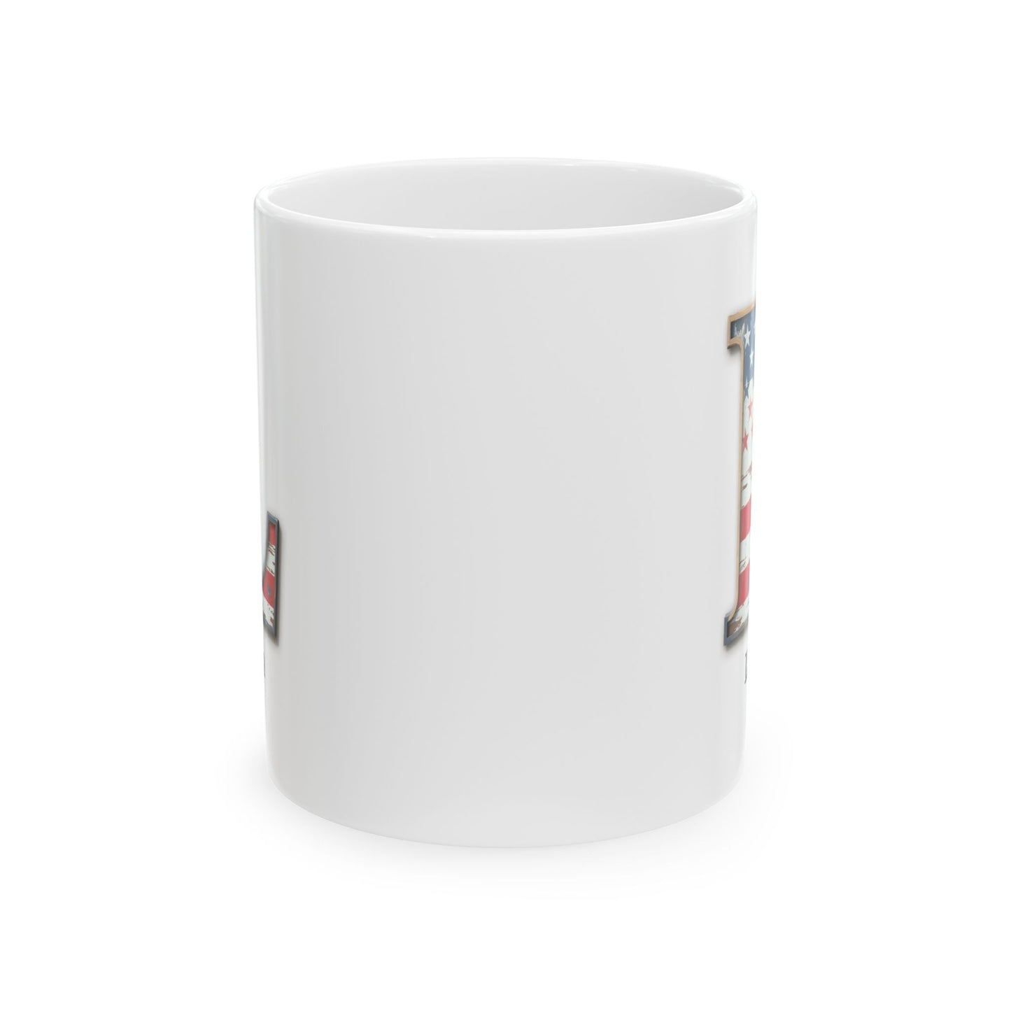 White American Flag Mug with Letter L and Name Liam Personalized Patriotic Coffee Cup Gift for Veterans Military or Proud USA Supporters