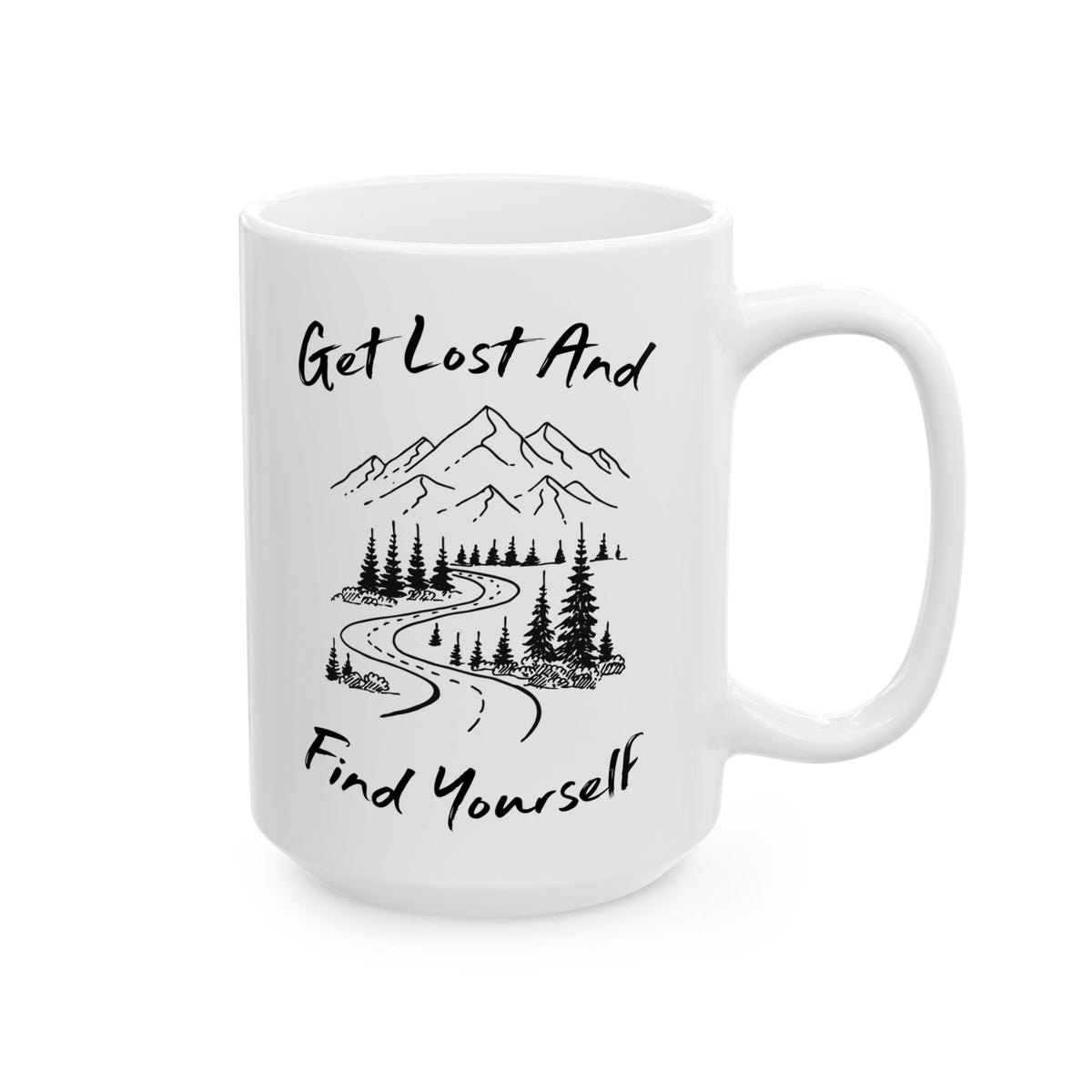 Minimalist Mountain Road Line Art Ceramic Mug, (11oz, 15oz)