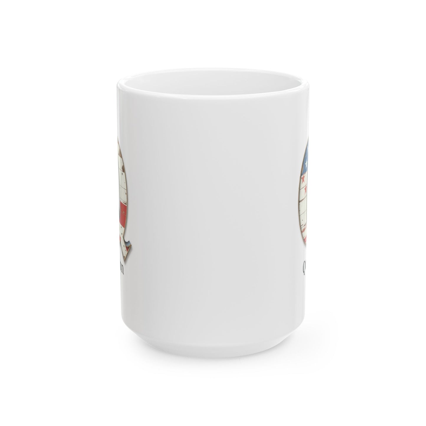 White American Flag Mug with Letter Q and Name Quinton Personalized Patriotic Coffee Cup Gift for Veterans Military or Proud Americans
