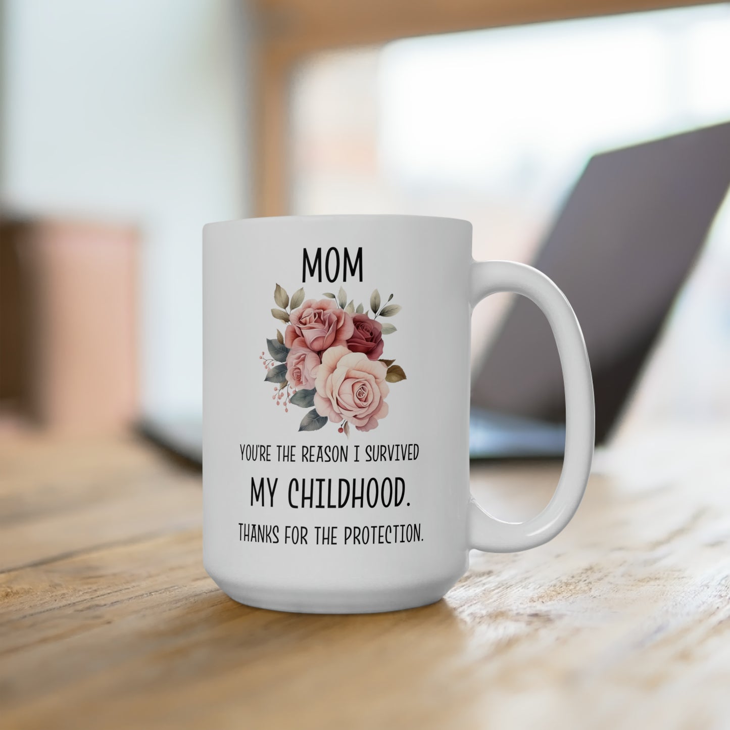 Funny Mom Mug - My Childhood Survivor Floral Coffee Cup for Mom