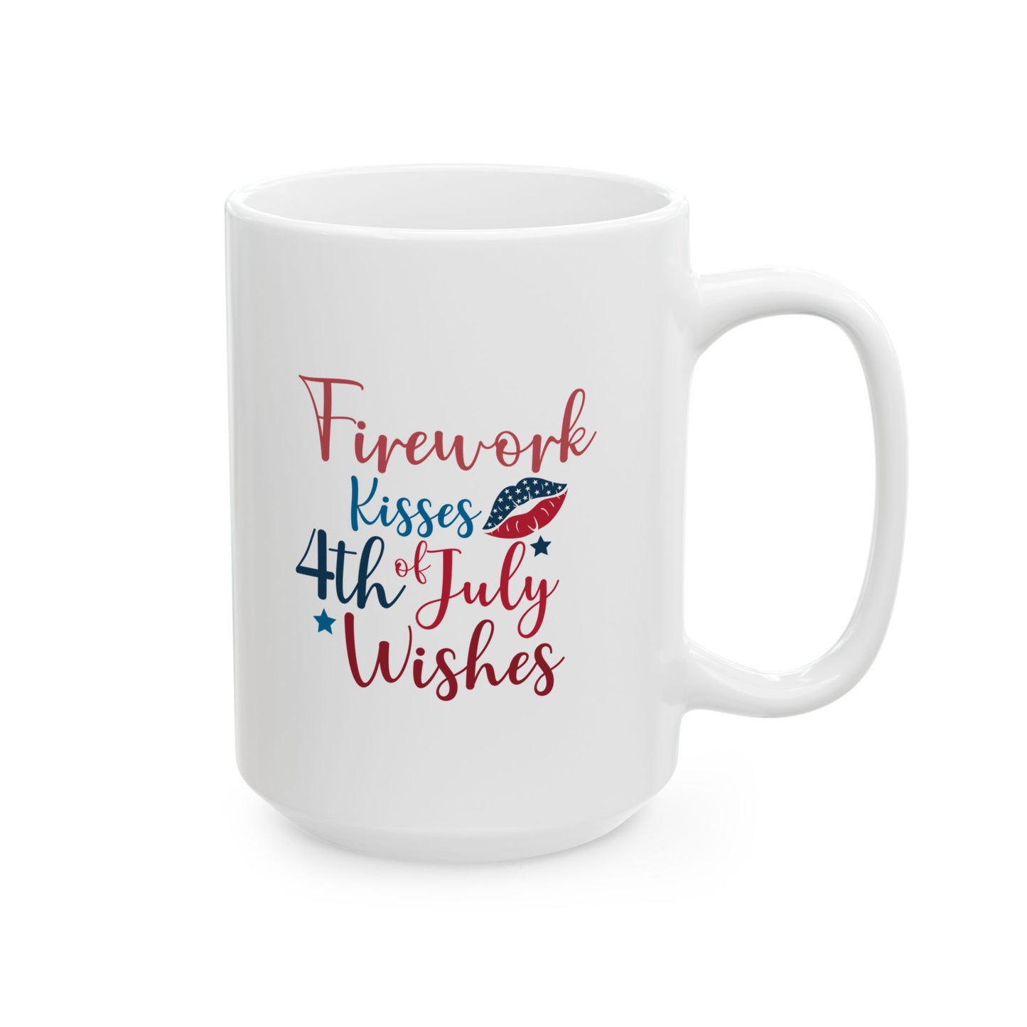 Firework Kisses 4th of July Wishes Mug – Patriotic Coffee Cup Gift