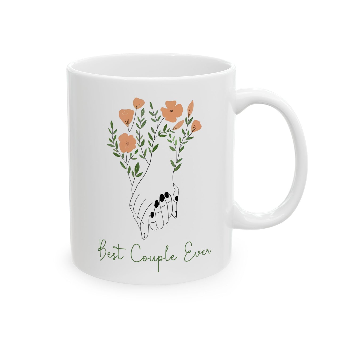 Best Couple Ever Mug – Floral Hand-Holding Illustration – Romantic Gift for Partners