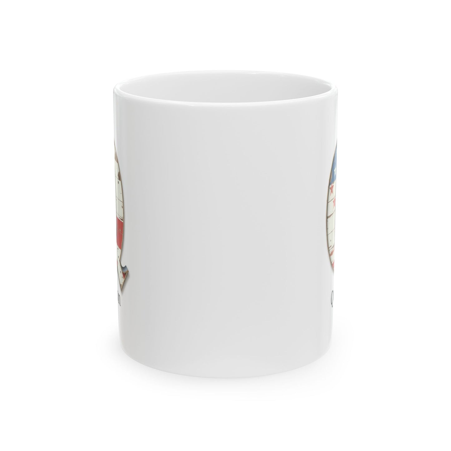 White American Flag Mug with Letter Q and Name Quinton Personalized Patriotic Coffee Cup Gift for Veterans Military or Proud Americans