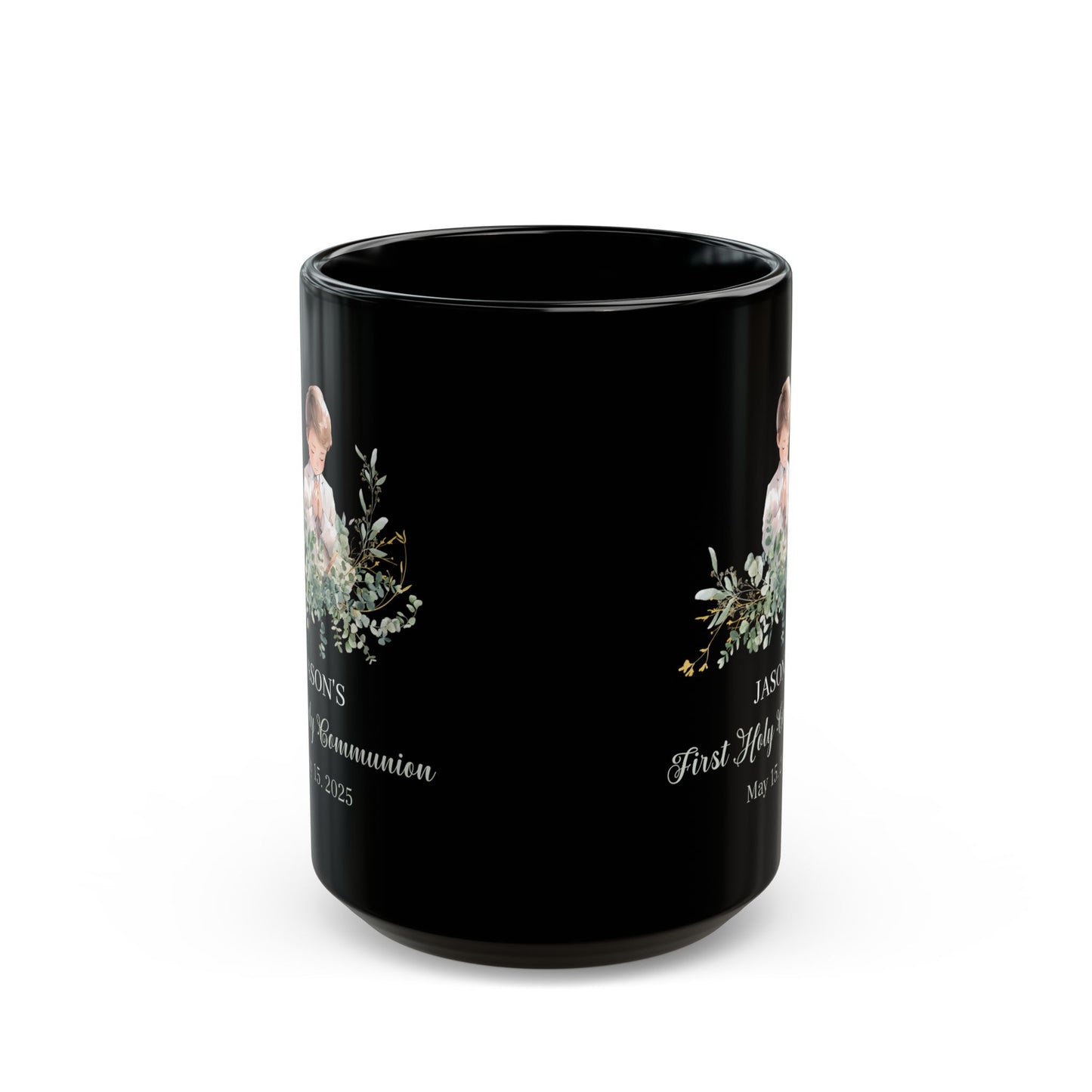 Jason's First Holy Communion Black Mug – Custom May 15, 2025 Gift