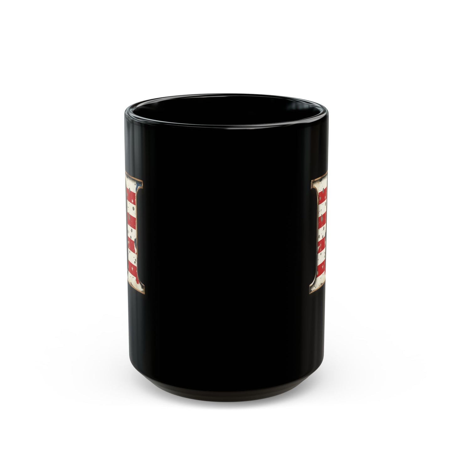 Mug - Patriotic American Flag Letter I with Kevin Name - Vintage Red, White, and Blue Design
