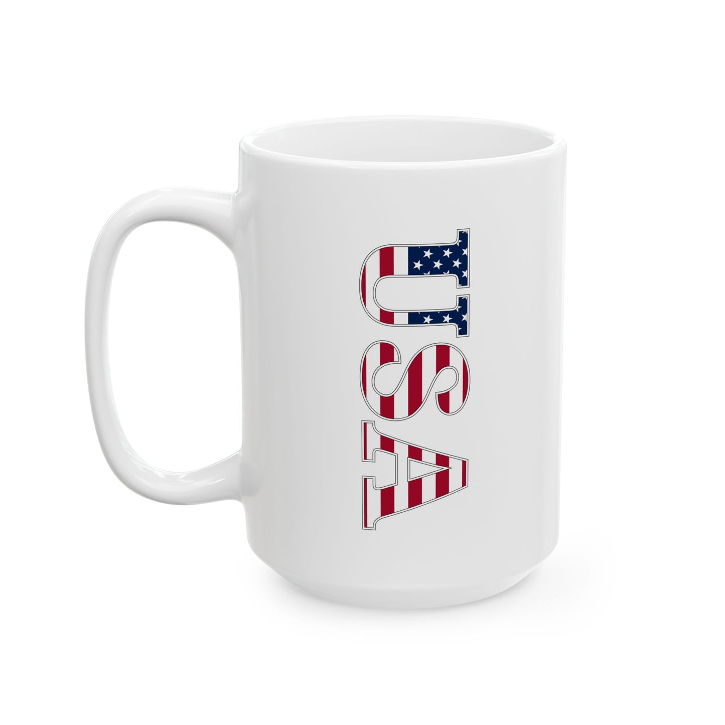 USA Flag Letters Mug – Patriotic Coffee Cup for 4th of July or Veterans