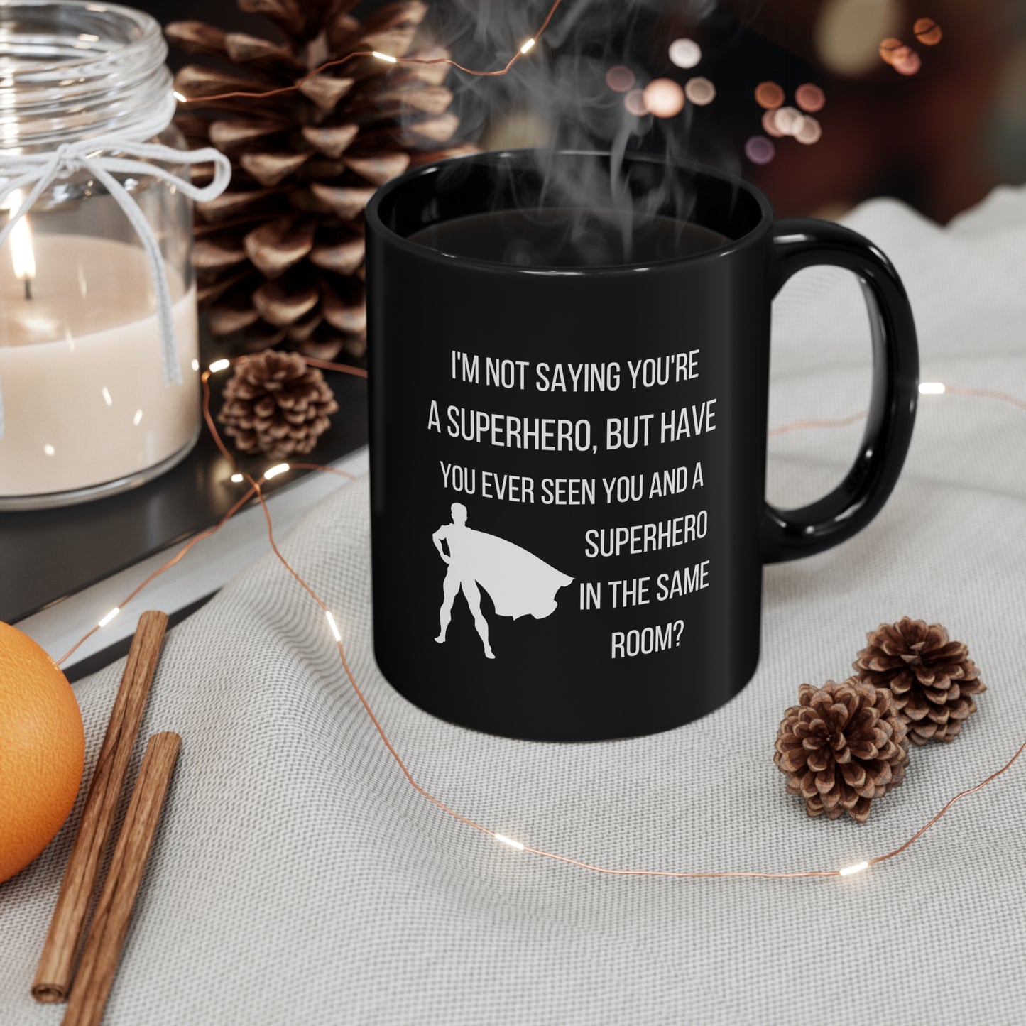 Funny Superhero Black Mug – Secret Identity Coffee Cup for Hero Fans