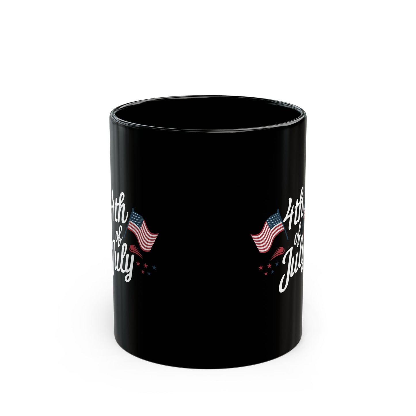 4th of July Mug – Patriotic Black Coffee Cup with American Flag Design