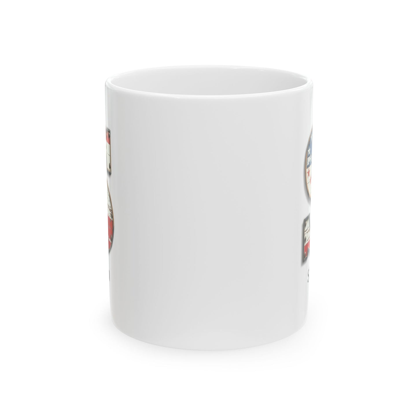 White American Flag Mug with Letter S and Name Simon Personalized Patriotic Coffee Cup Gift for Men Veterans or Proud Americans