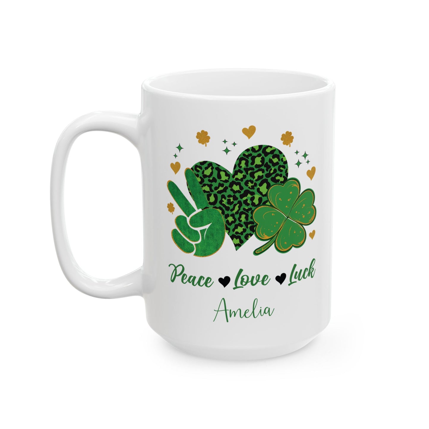 Peace Love Luck St Patrick's Day Mug – Personalized Shamrock Gift