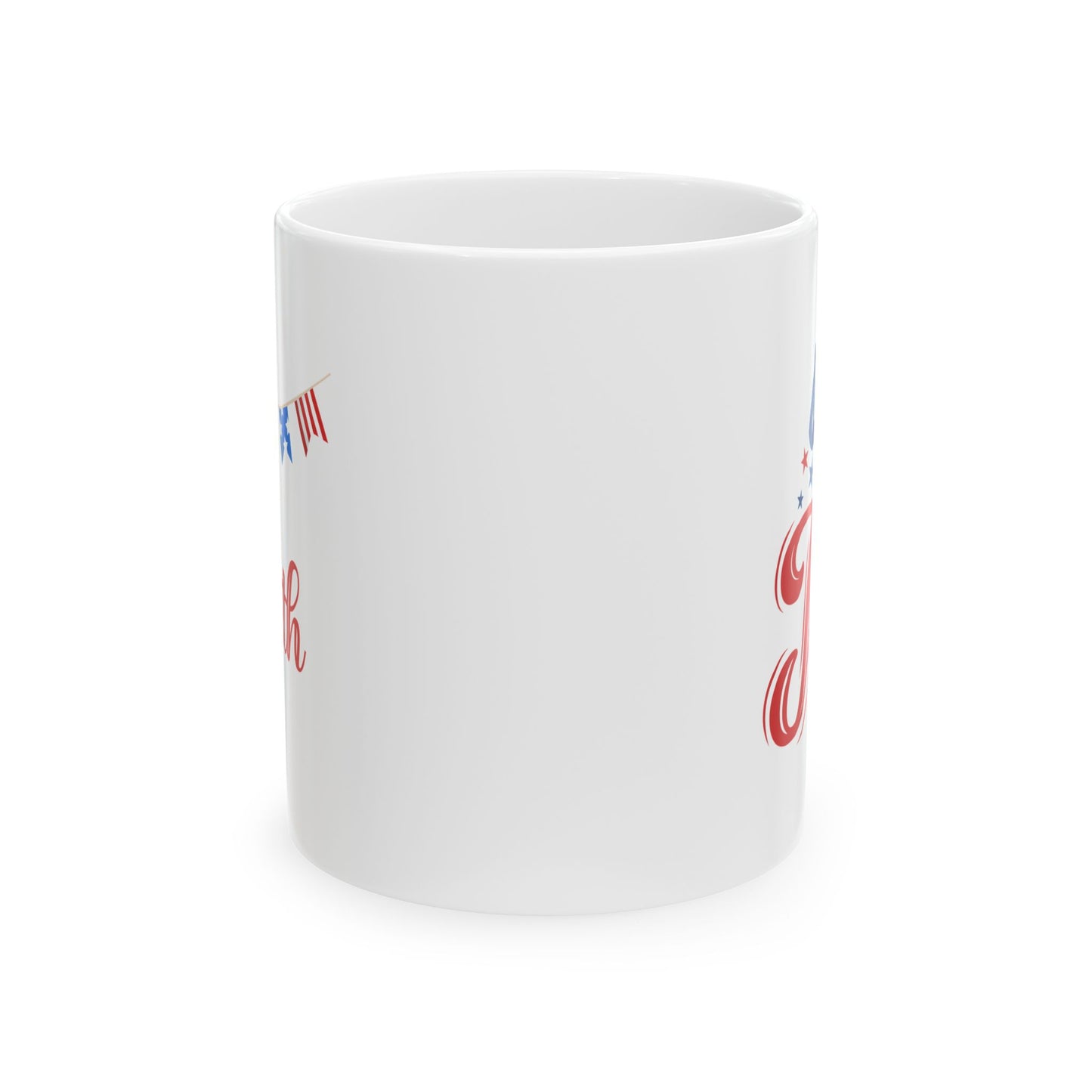 4th of July Mug – White Patriotic Coffee Cup – Red White Blue Independence Day Gift – July 4th Holiday Decor for Home or Office