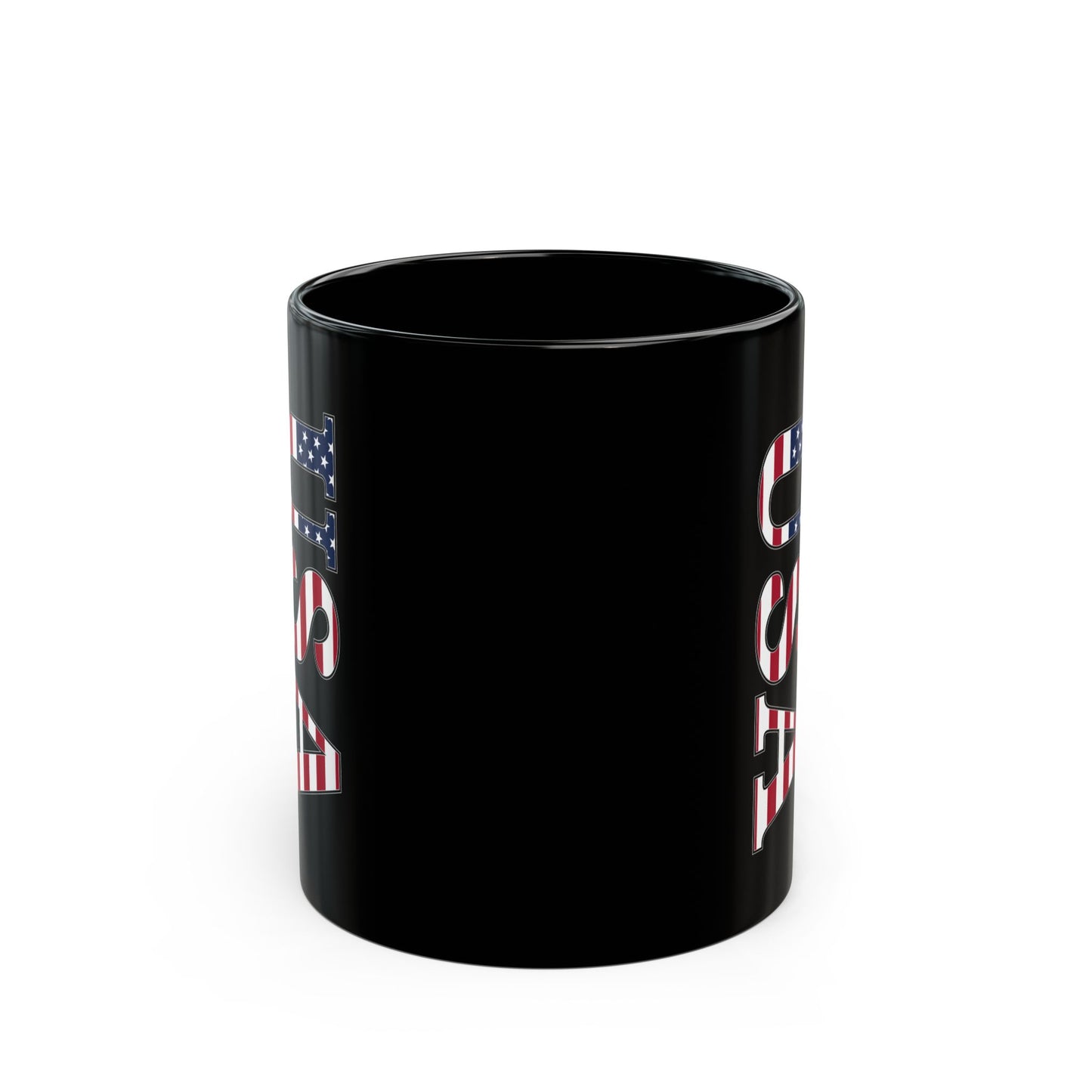 Black USA Flag Letters Mug – Patriotic Coffee Cup for 4th of July, Vets