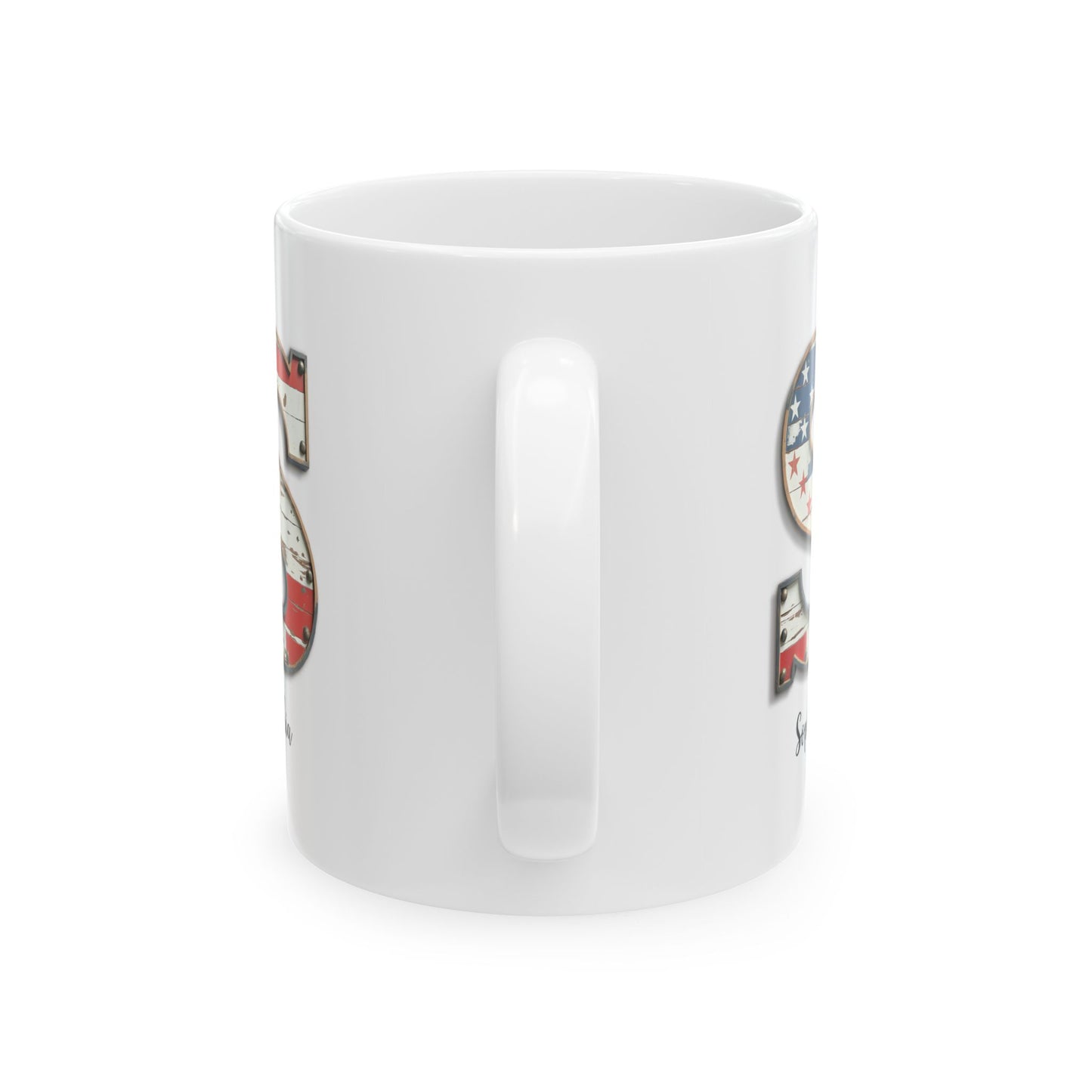Mug - Patriotic American Flag Letter S with Kevin Name - Vintage Red, White, and Blue Design