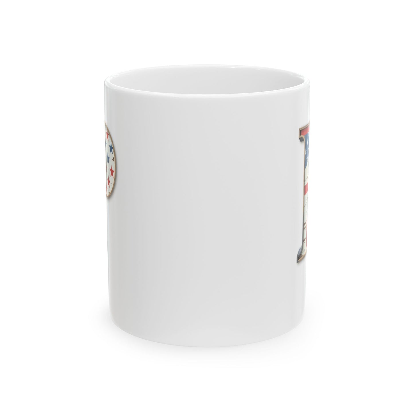 White American Flag Mug with Letter P Patriotic Initial Coffee Cup Gift for Veterans Military Families or Proud Americans