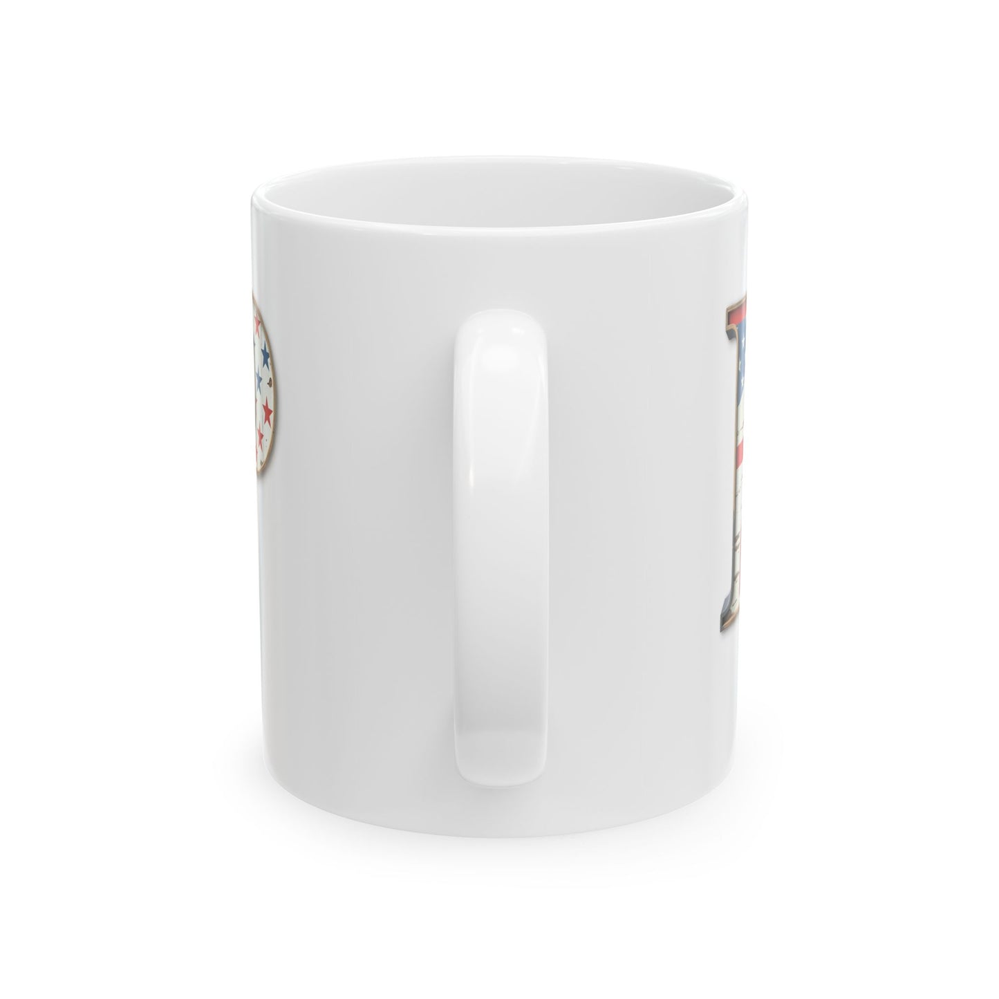 White American Flag Mug with Letter P Patriotic Initial Coffee Cup Gift for Veterans Military Families or Proud Americans