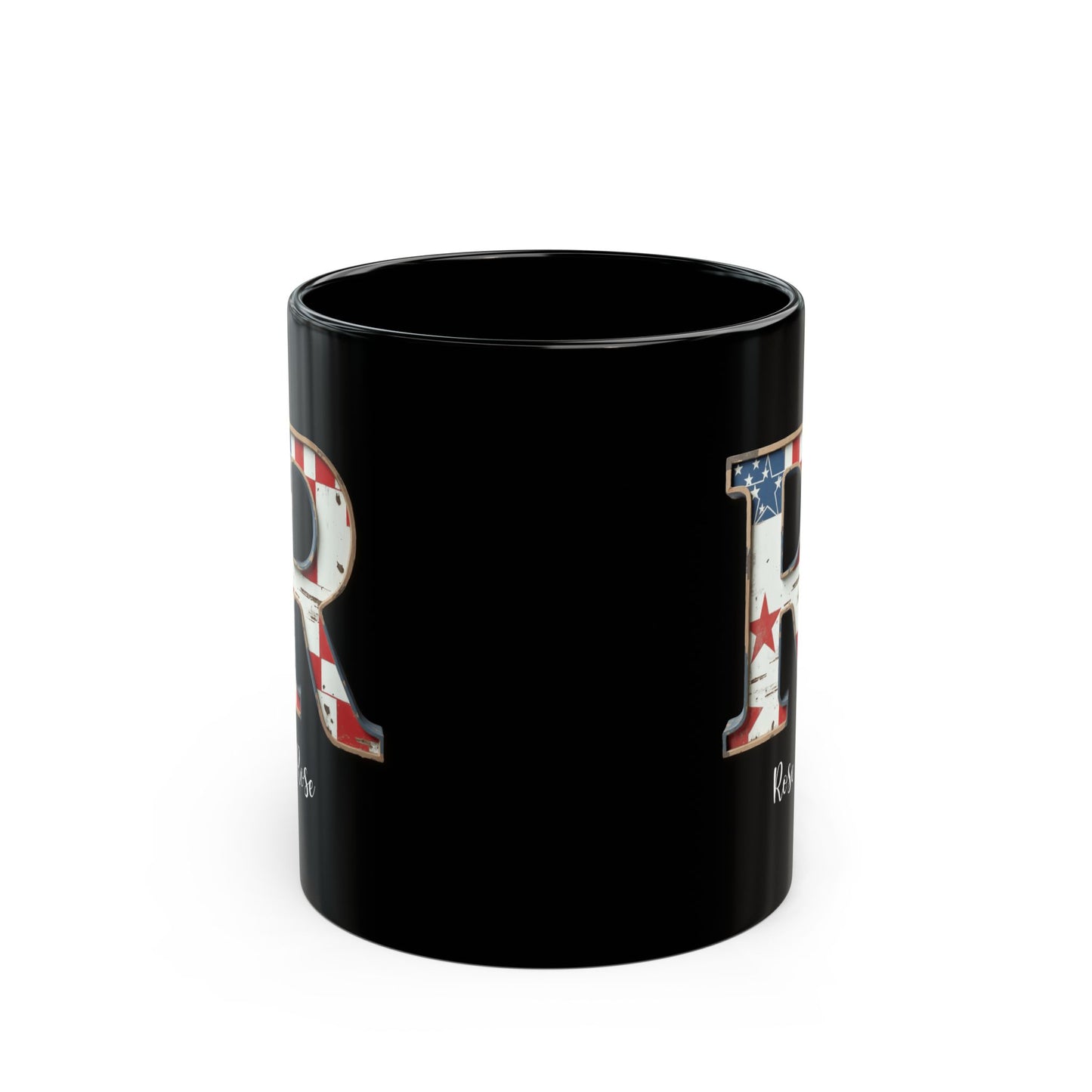 Mug - Patriotic American Flag Letter R with Kevin Name - Vintage Red, White, and Blue Design