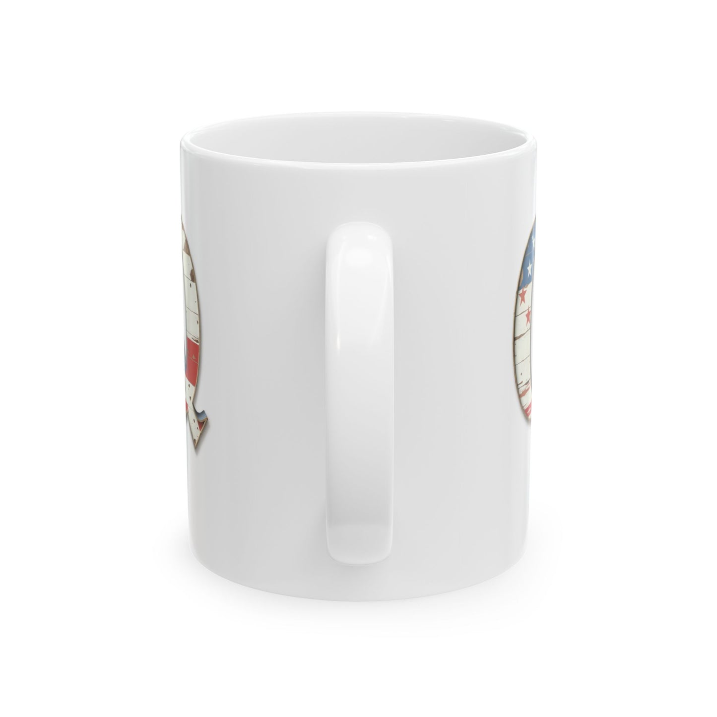 Mug - Patriotic American Flag Letter Q with Kevin Name - Vintage Red, White, and Blue Design