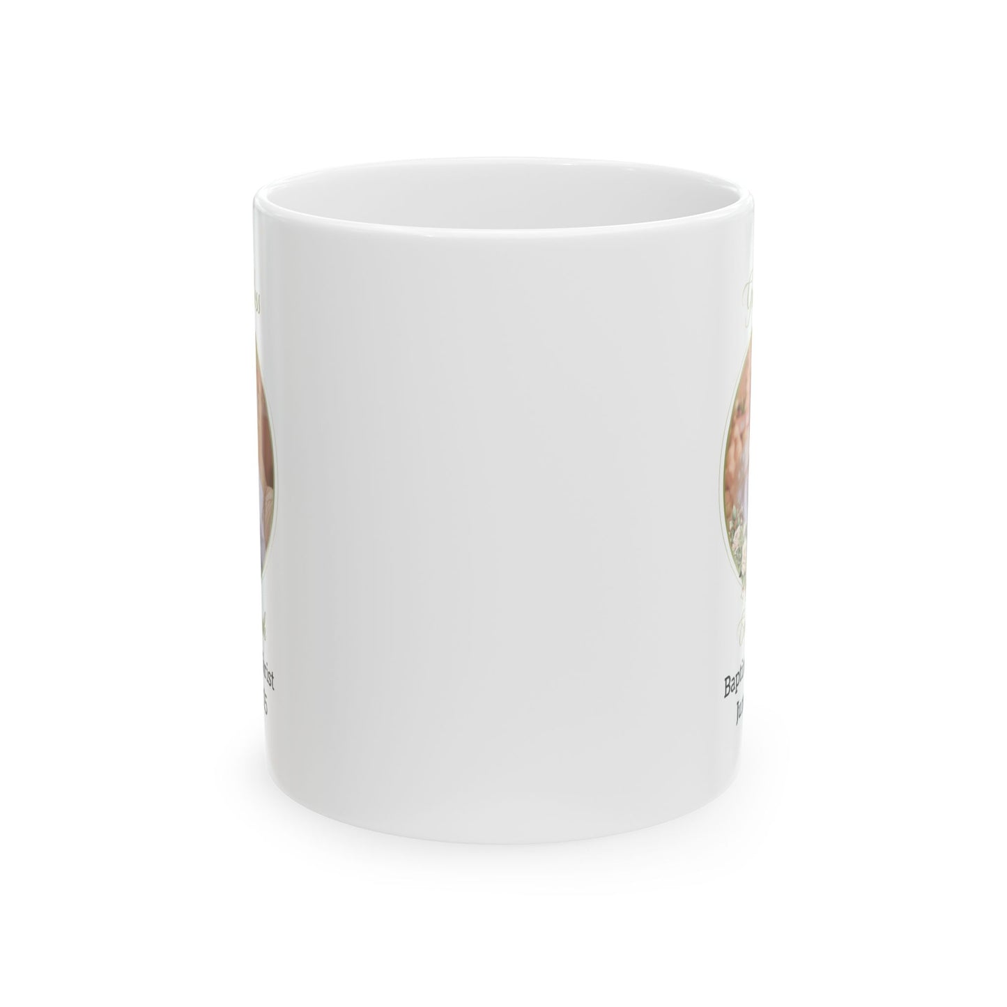 White Personalized Baptism Mug for Baby Boy – Custom Photo, Name & Date – God Bless Evan Smith – Baptized in Christ Keepsake Gift 2025