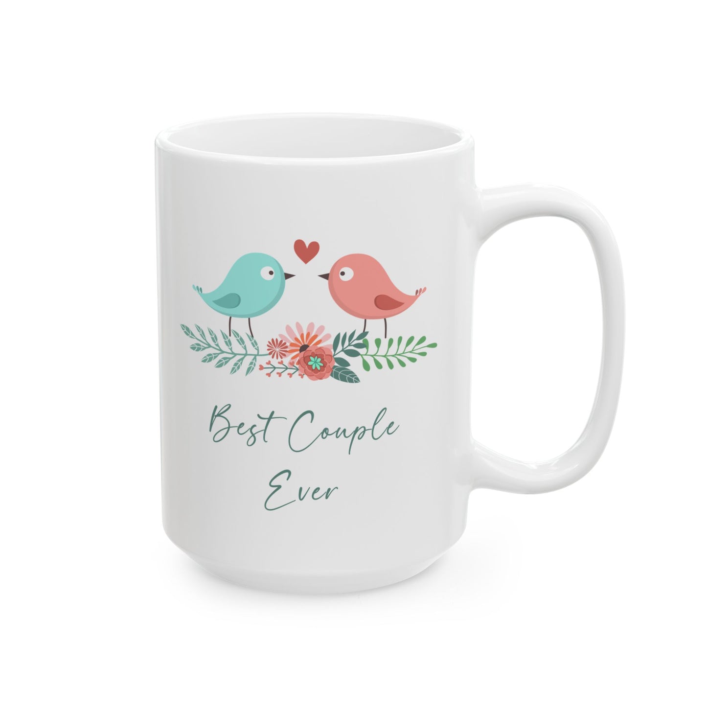 Best Couple Ever Mug – Cute Lovebirds and Floral Design – Romantic Gift for Couples