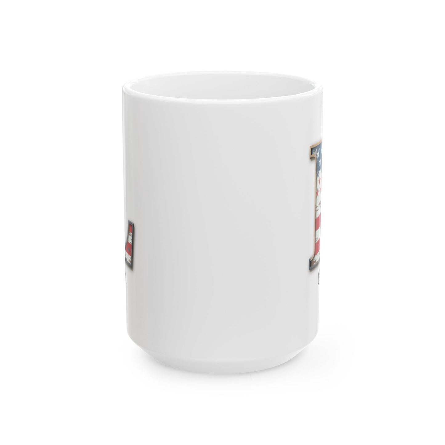 White American Flag Mug with Letter L and Name Liam Personalized Patriotic Coffee Cup Gift for Veterans Military or Proud USA Supporters