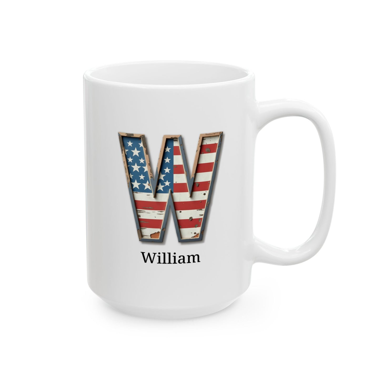 Personalized American Flag Initial Mug with Name Custom USA Letter W Coffee Cup Gift for Men Women Veterans or Patriotic Americans