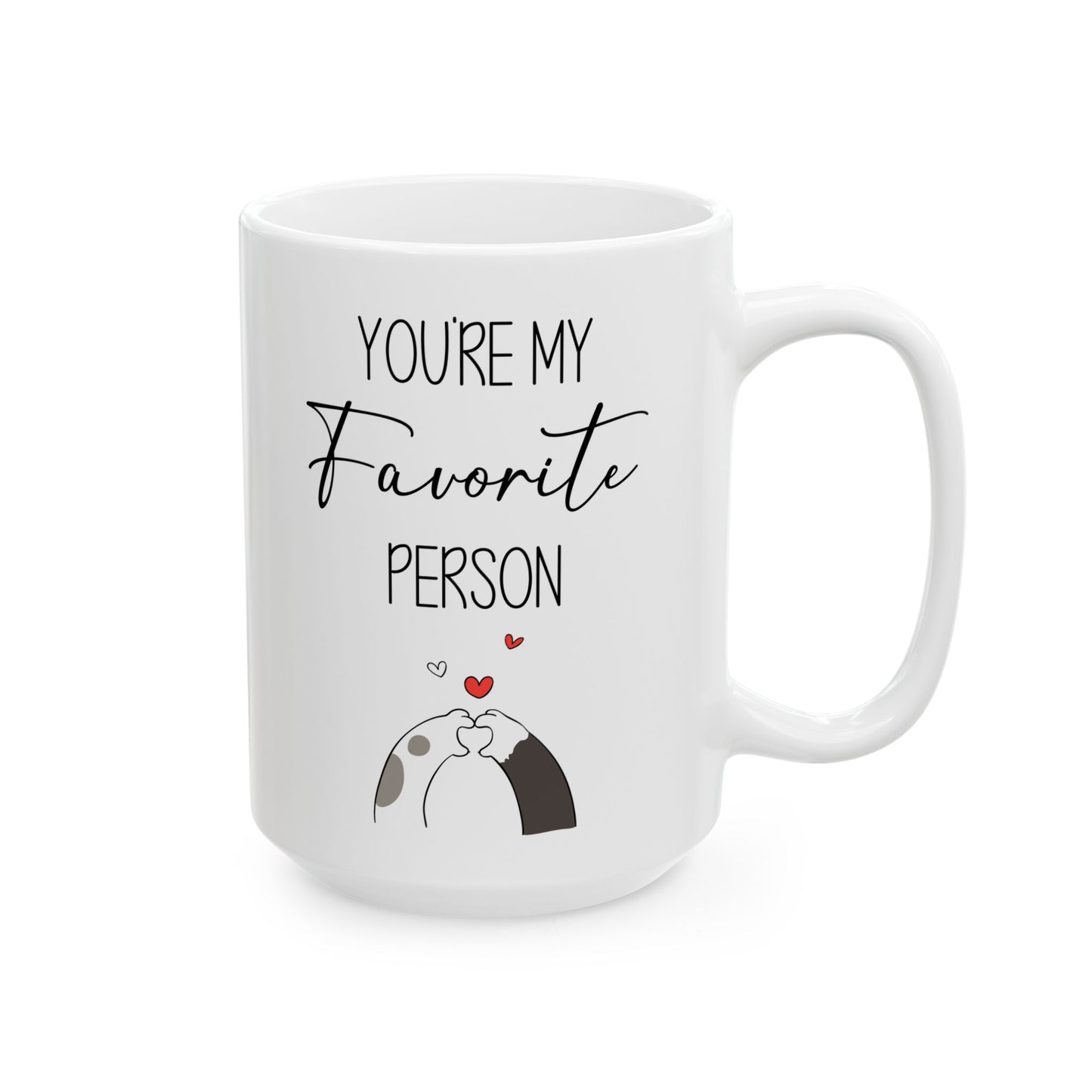 You're My Favorite Person Mug – Hugging Hands with Hearts – Cute Romantic Gift for Boyfriend, Girlfriend, or Bestie