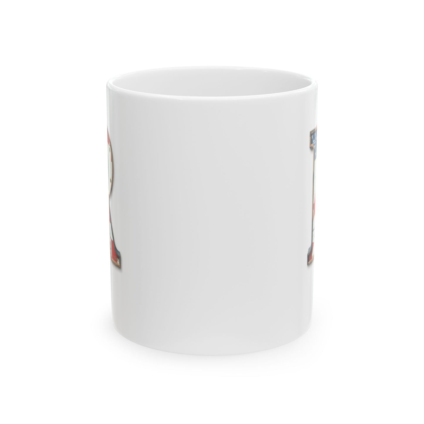 Mug - Patriotic American Flag Letter R with Kevin Name - Vintage Red, White, and Blue Design