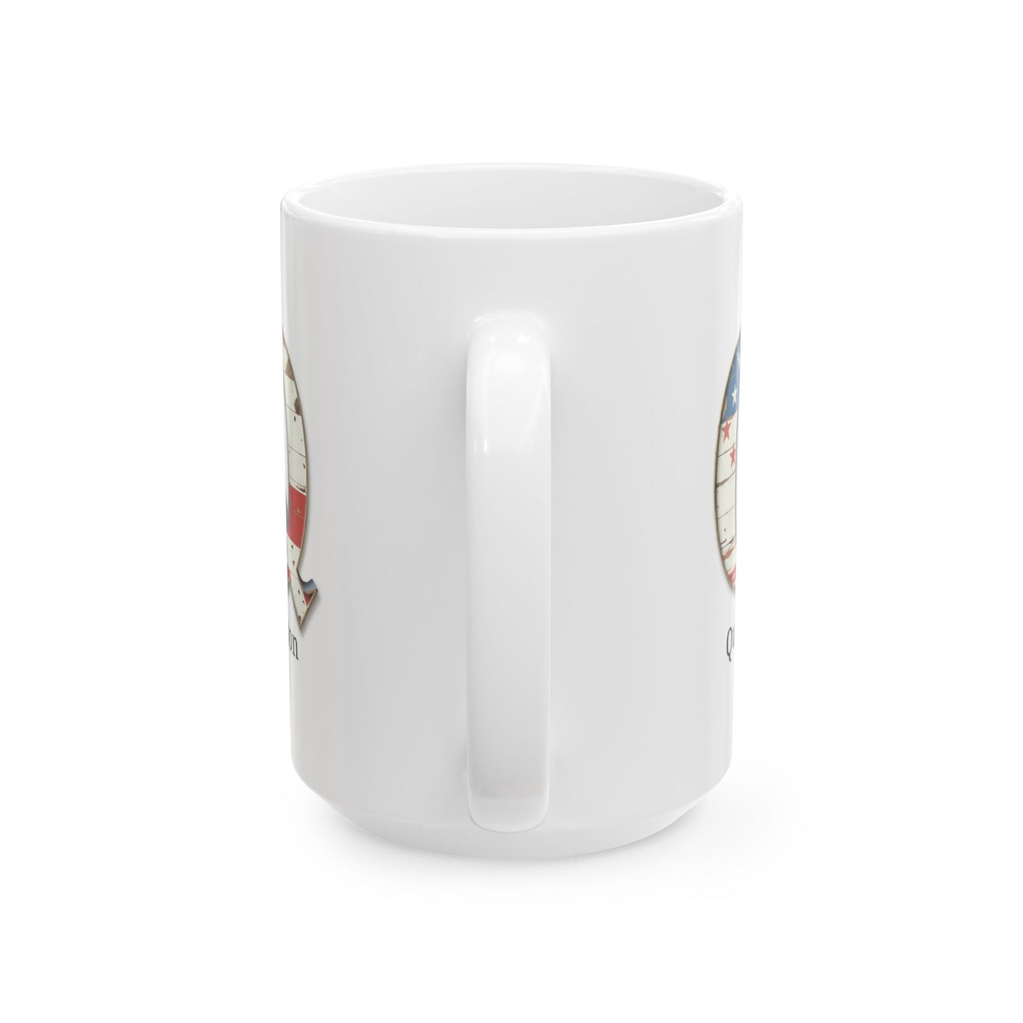 White American Flag Mug with Letter Q and Name Quinton Personalized Patriotic Coffee Cup Gift for Veterans Military or Proud Americans