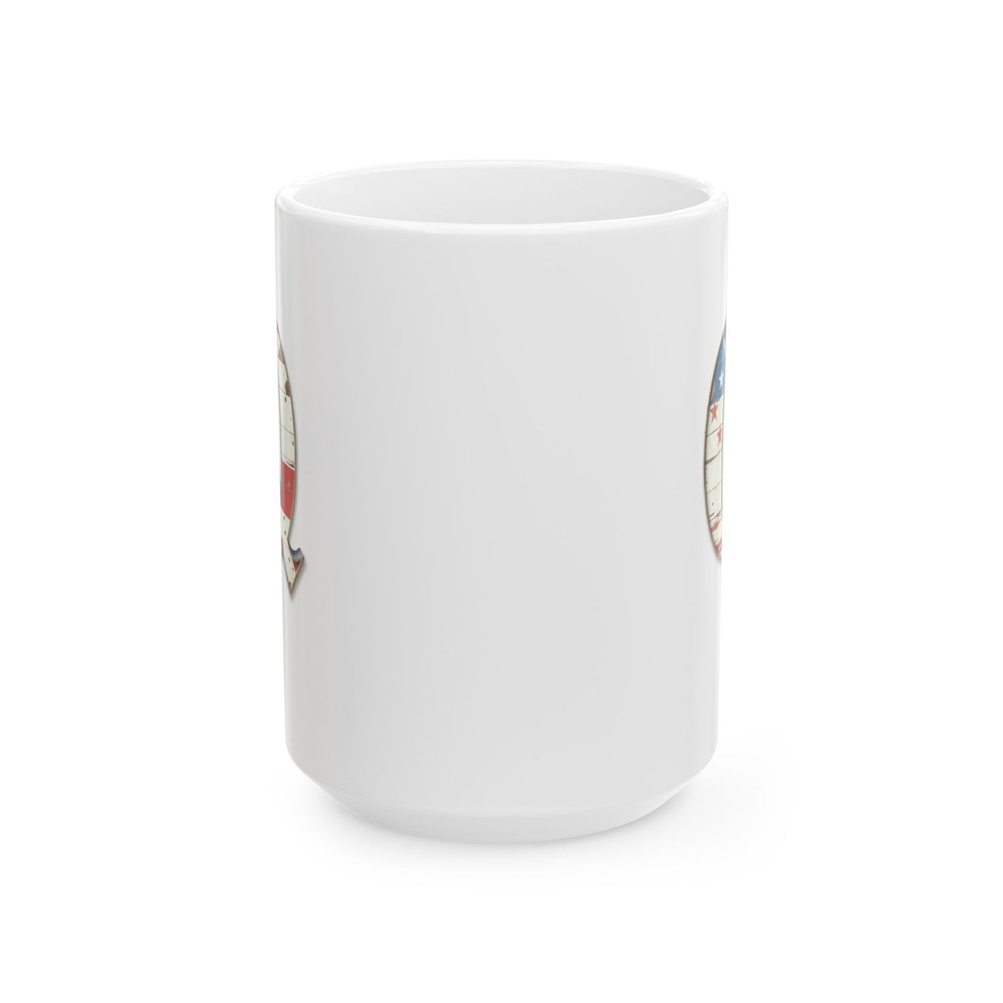 Mug - Patriotic American Flag Letter Q with Kevin Name - Vintage Red, White, and Blue Design