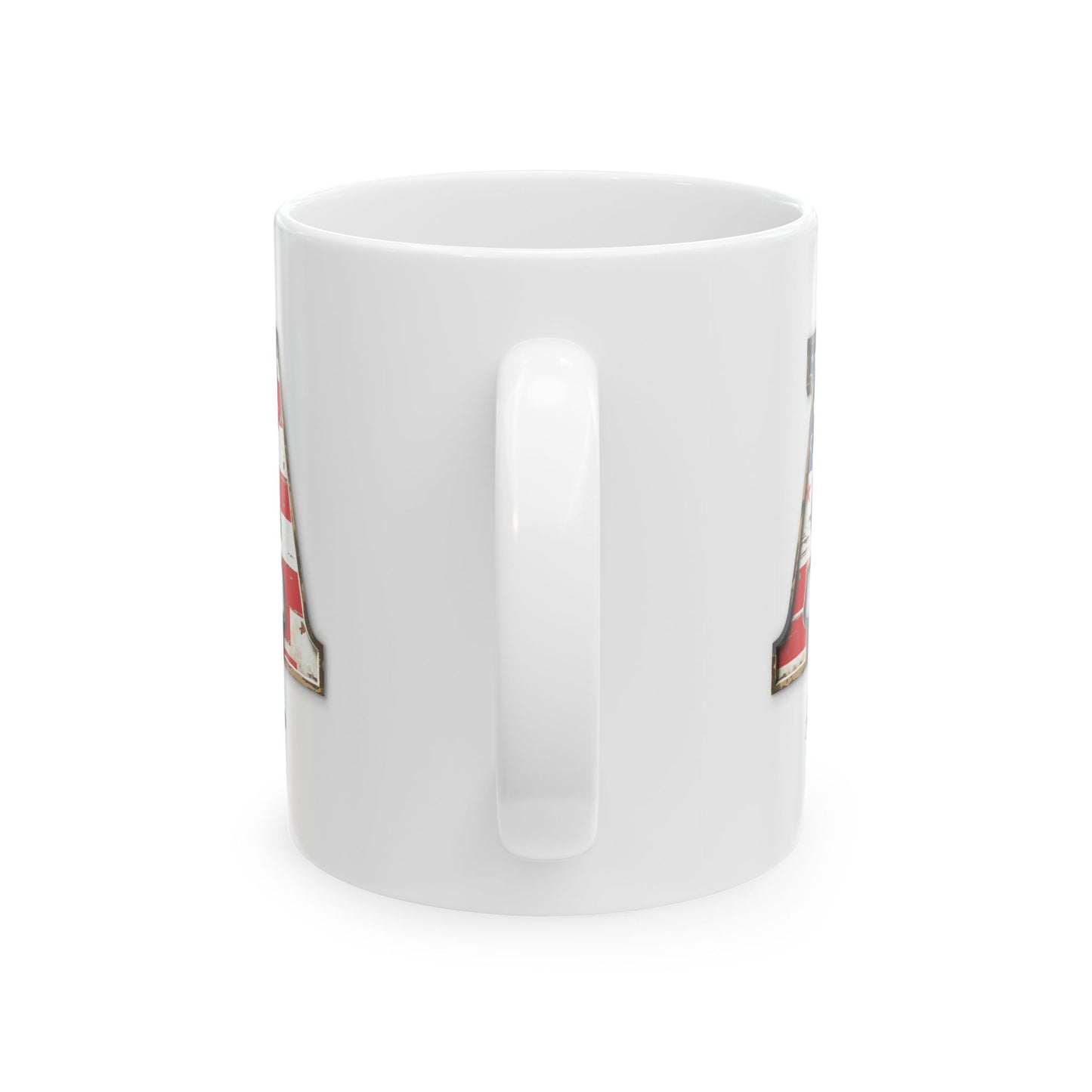 White Patriotic Mug – Letter A with USA Flag – Custom Name Ava Gift