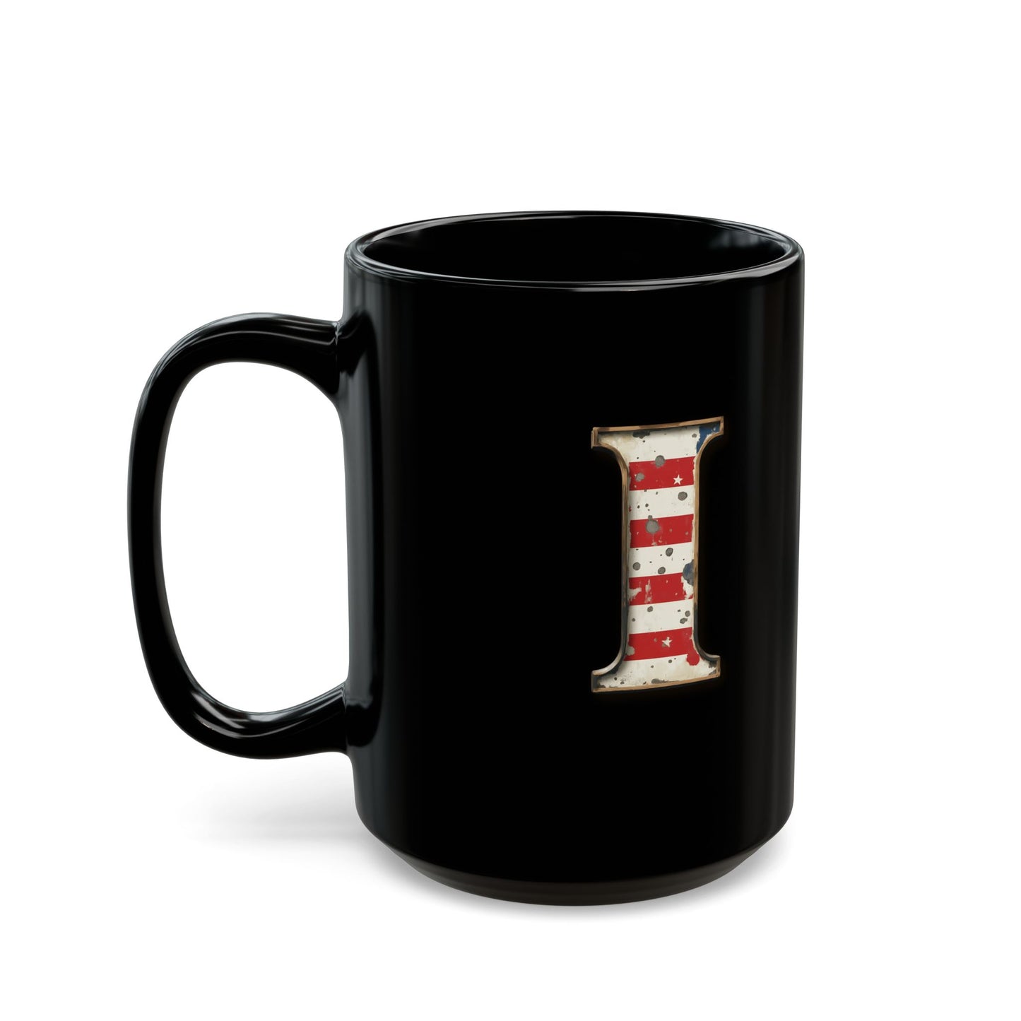 Mug - Patriotic American Flag Letter I with Kevin Name - Vintage Red, White, and Blue Design