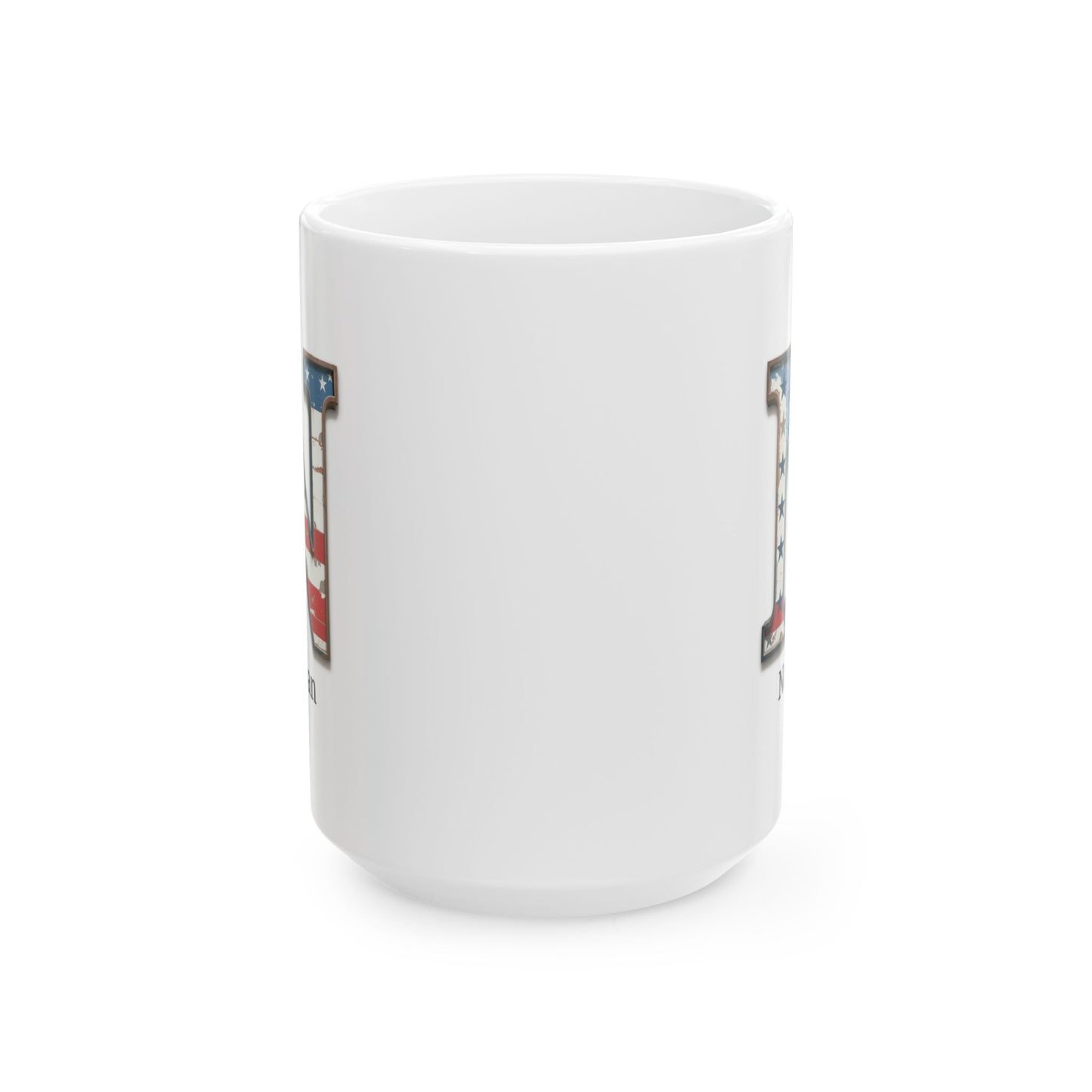 White American Flag Mug with Letter N and Name Nathan Personalized Patriotic Coffee Cup Gift for Veterans Military or Proud Americans