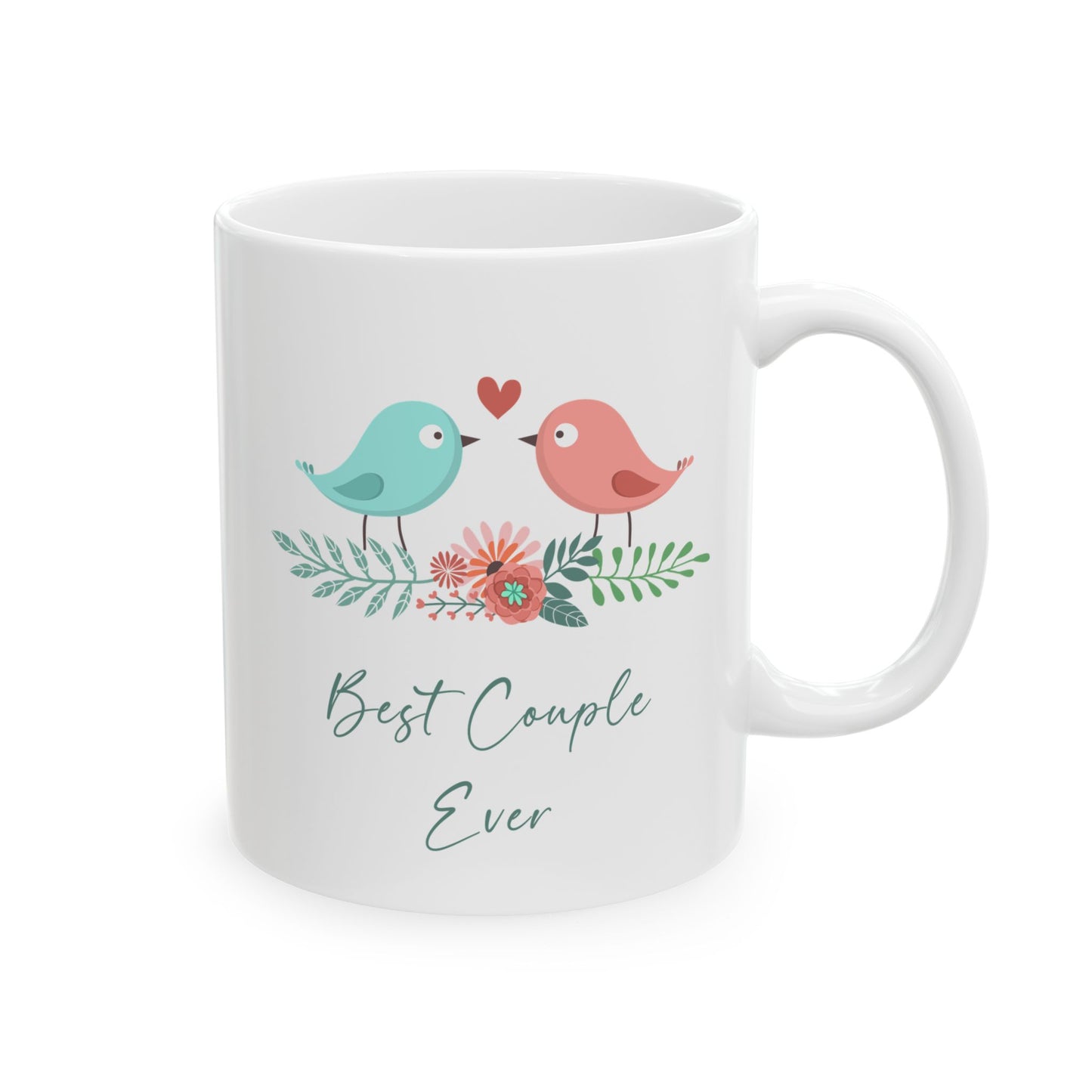 Best Couple Ever Mug – Cute Lovebirds and Floral Design – Romantic Gift for Couples